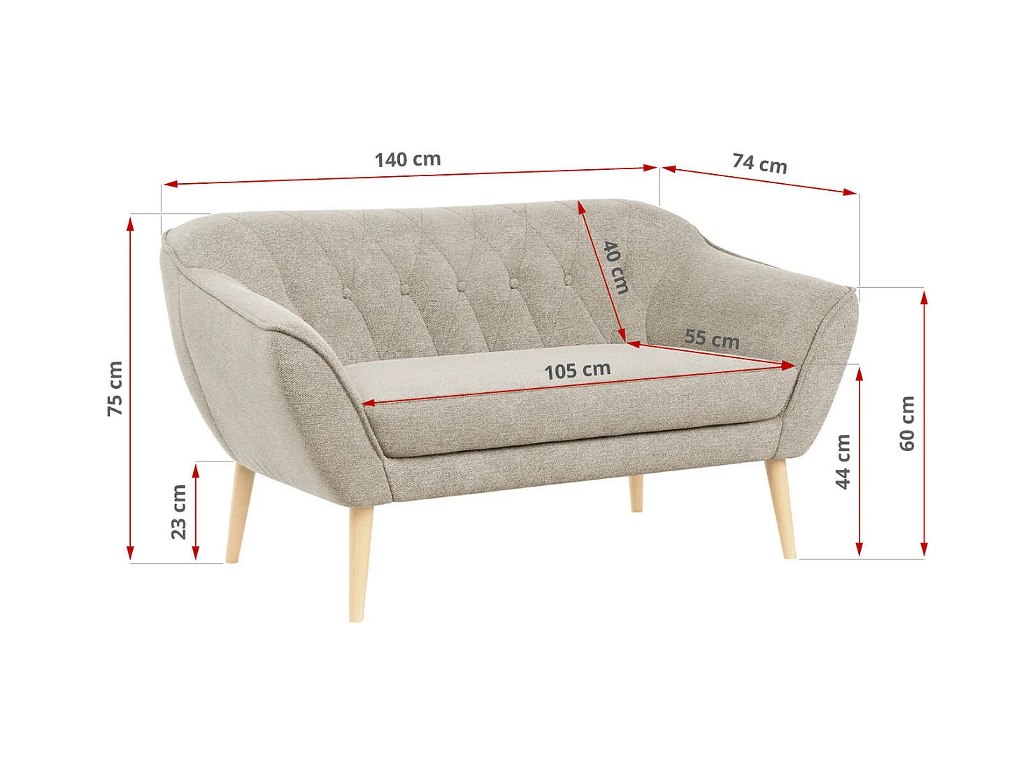 Sofa PIRS - 2-Sitzer, mit Armlehnen, Skandinavisches Design - Beige Stukture