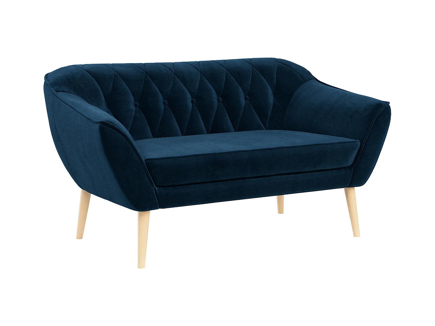 Sofa PIRS - 2-Sitzer, mit Armlehnen, Skandinavisches Design - Dunkelblau Velvet