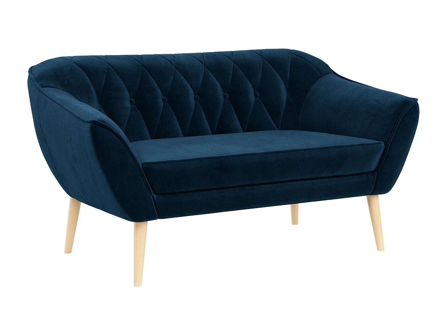 Sofa PIRS - 2-Sitzer, mit Armlehnen, Skandinavisches Design - Dunkelblau Velvet