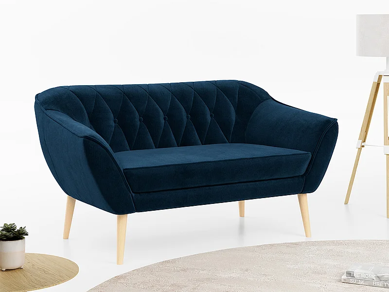 Sofa PIRS - 2-Sitzer, mit Armlehnen, Skandinavisches Design - Dunkelblau Velvet
