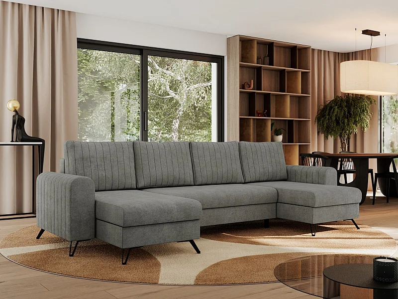 Ecksofa AXEL U, lose kissen, Ecksofa l-förmig, schlaffunktion und Bettkästen - Grau Struktur