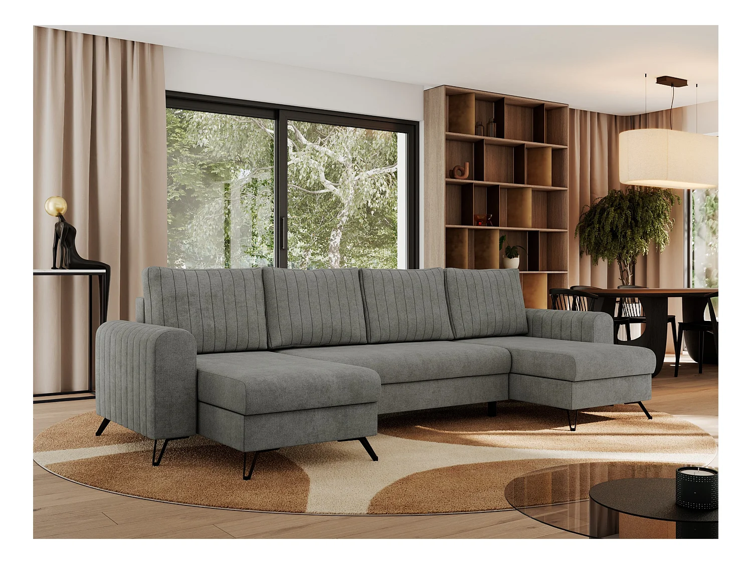 Ecksofa AXEL U, lose kissen, Ecksofa l-förmig, schlaffunktion und Bettkästen - Grau Struktur