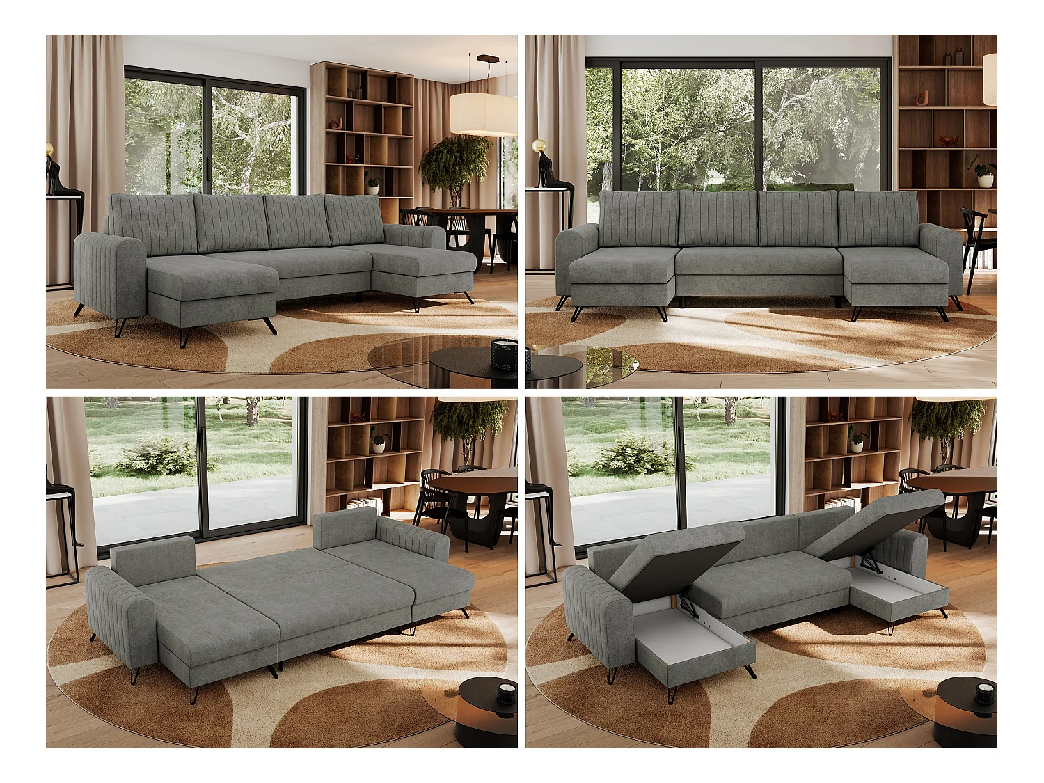 Ecksofa AXEL U, lose kissen, Ecksofa l-förmig, schlaffunktion und Bettkästen - Grau Struktur