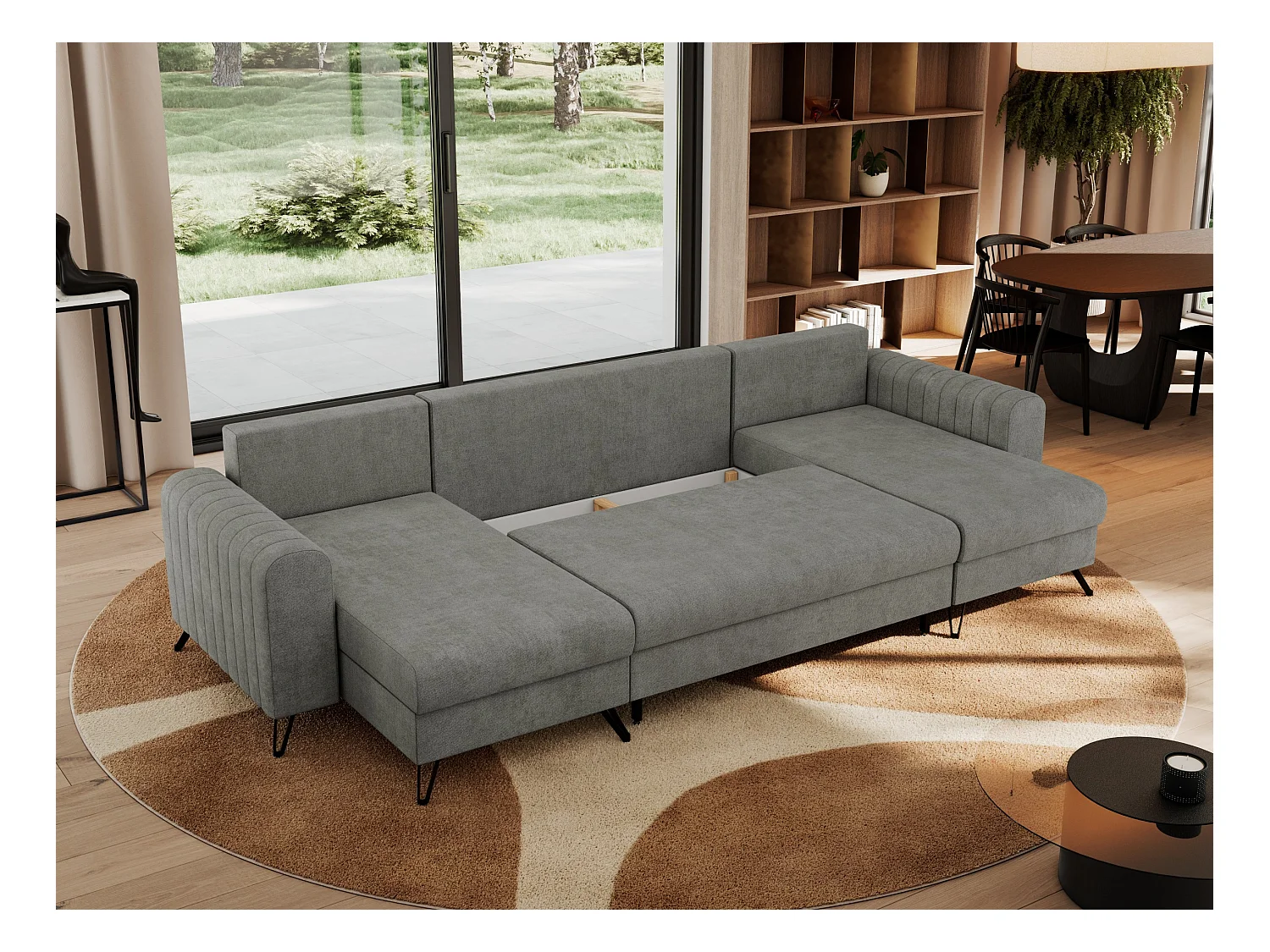 Ecksofa AXEL U, lose kissen, Ecksofa l-förmig, schlaffunktion und Bettkästen - Grau Struktur