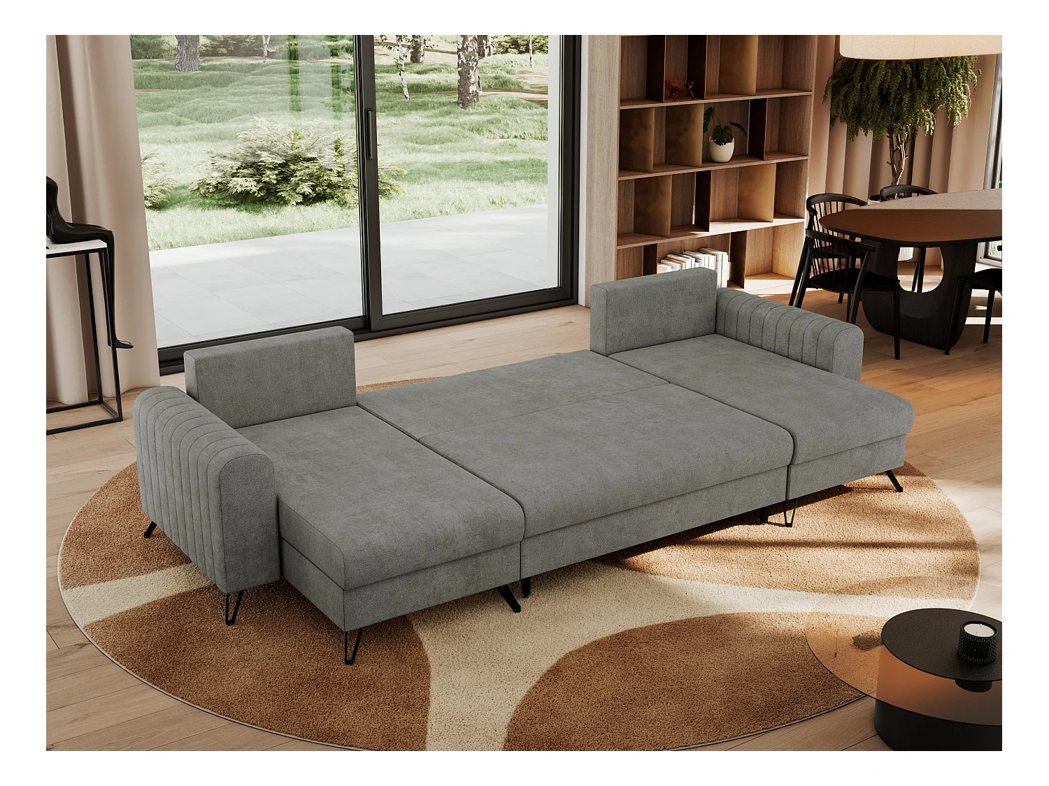 Ecksofa AXEL U, lose kissen, Ecksofa l-förmig, schlaffunktion und Bettkästen - Grau Struktur