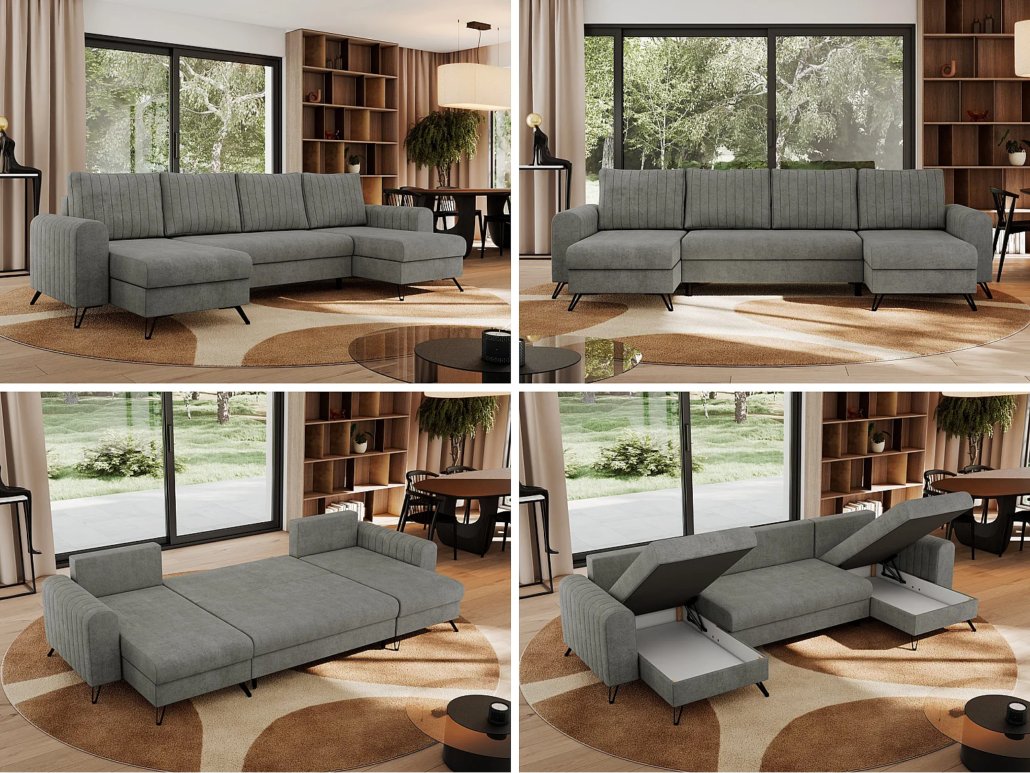 Ecksofa AXEL U, lose kissen, Ecksofa l-förmig, schlaffunktion und Bettkästen - Grau Struktur