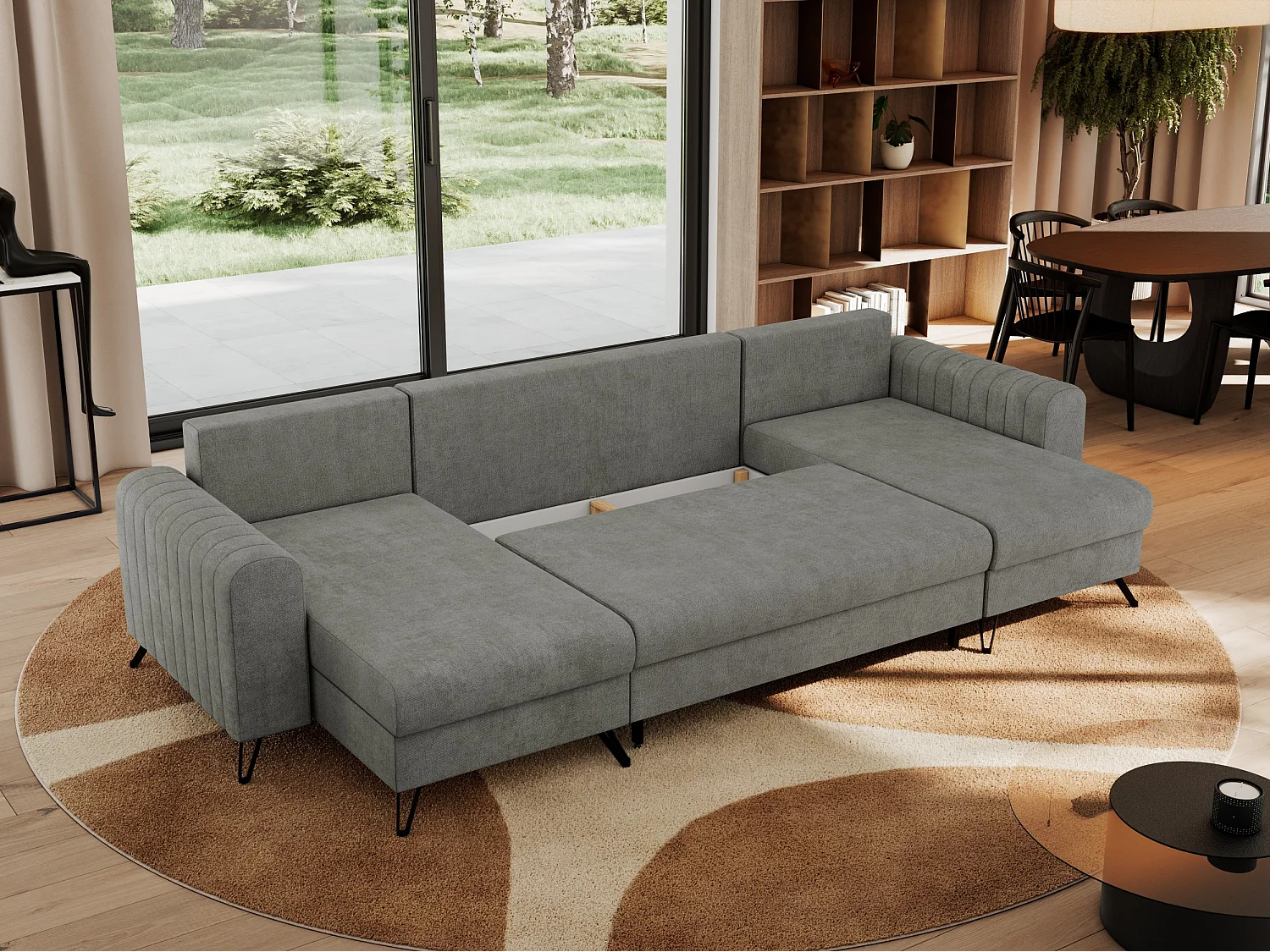 Ecksofa AXEL U, lose kissen, Ecksofa l-förmig, schlaffunktion und Bettkästen - Grau Struktur