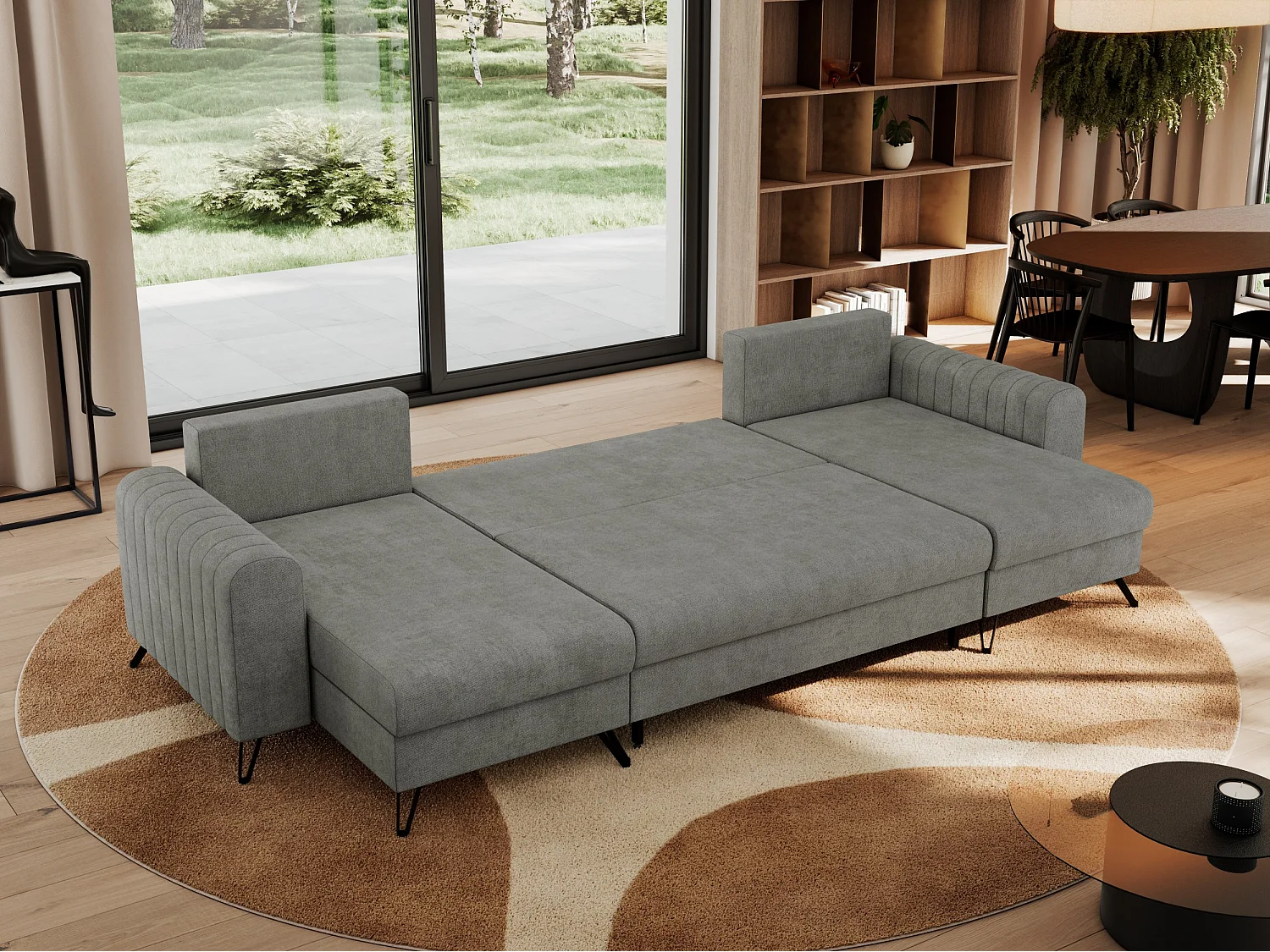 Ecksofa AXEL U, lose kissen, Ecksofa l-förmig, schlaffunktion und Bettkästen - Grau Struktur