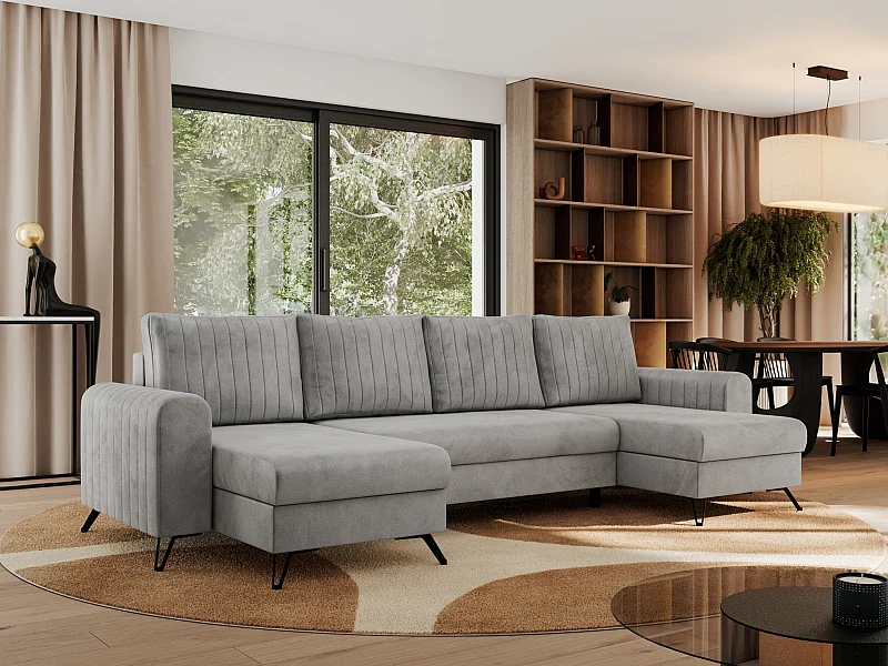 Ecksofa AXEL U, lose kissen, Ecksofa l-förmig, schlaffunktion und Bettkästen - Hellgrau Velvet
