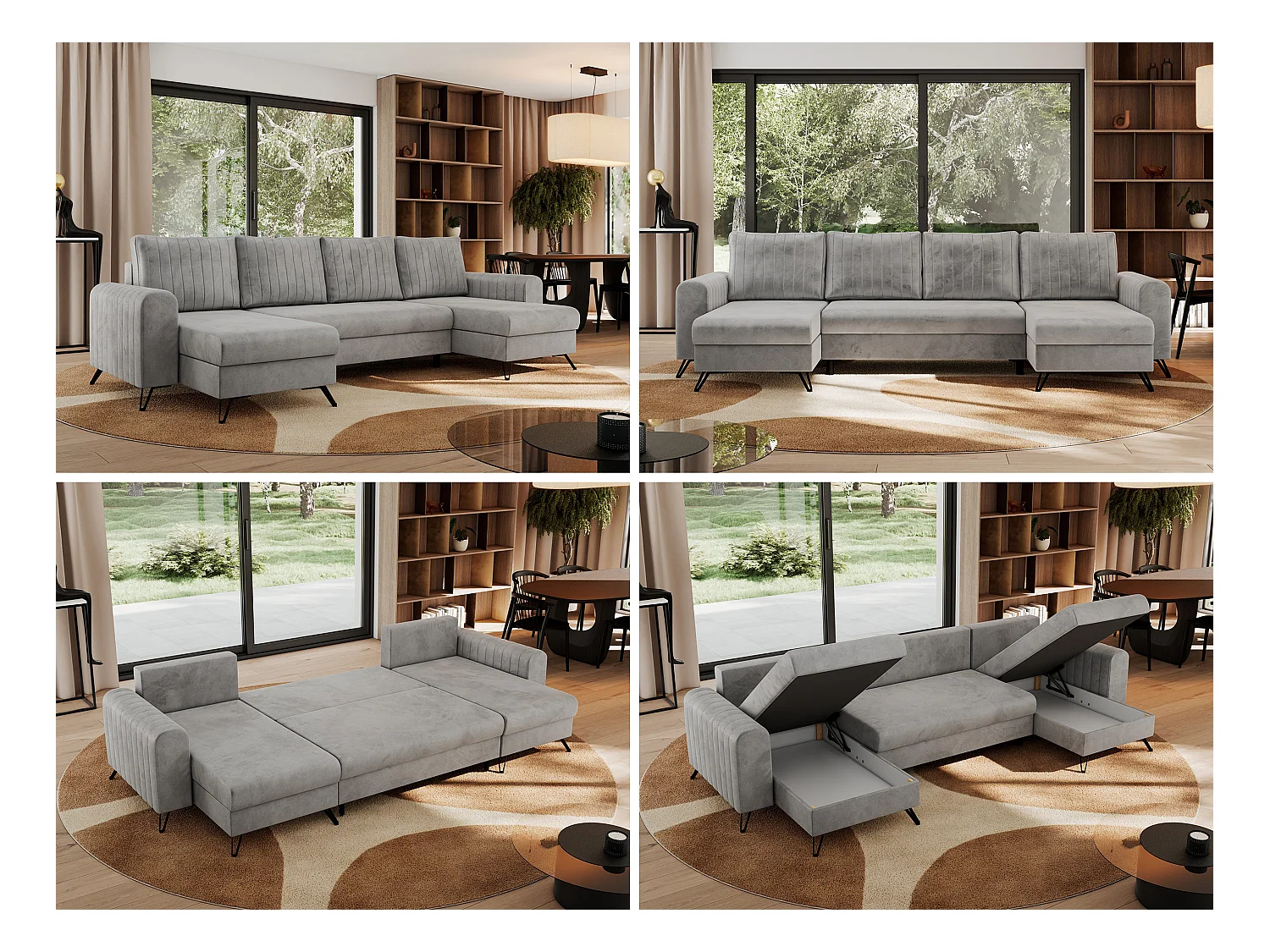 Ecksofa AXEL U, lose kissen, Ecksofa l-förmig, schlaffunktion und Bettkästen - Hellgrau Velvet