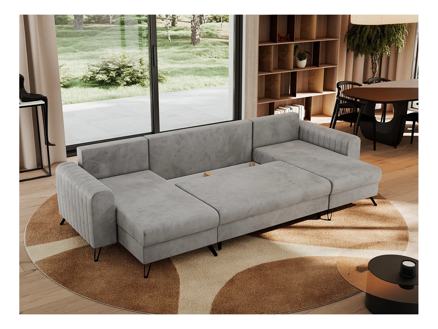 Ecksofa AXEL U, lose kissen, Ecksofa l-förmig, schlaffunktion und Bettkästen - Hellgrau Velvet