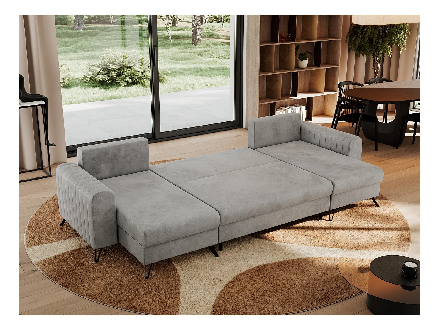 Ecksofa AXEL U, lose kissen, Ecksofa l-förmig, schlaffunktion und Bettkästen - Hellgrau Velvet