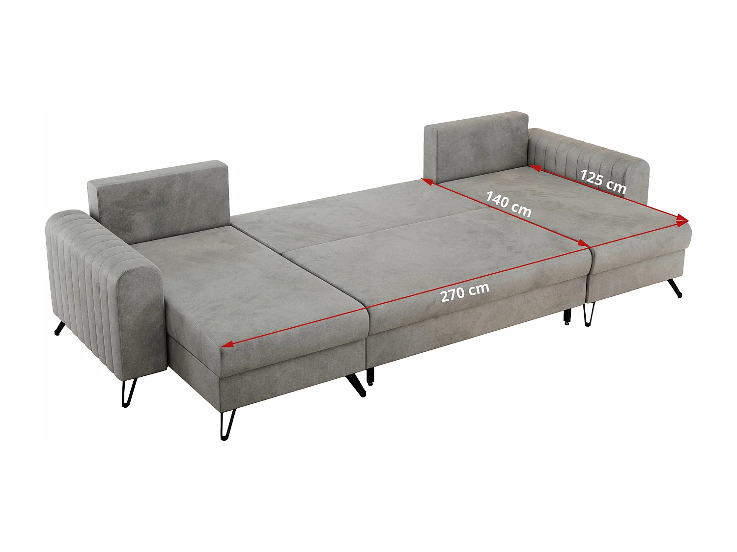 Ecksofa AXEL U, lose kissen, Ecksofa l-förmig, schlaffunktion und Bettkästen - Hellgrau Velvet