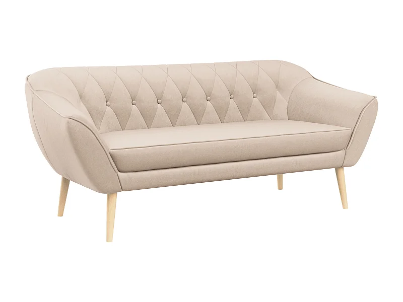 Sofa PIRS - 3-Sitzer Skandinavischer Sofa, mit Armlehnen, Holzbeine - Beige Velvet