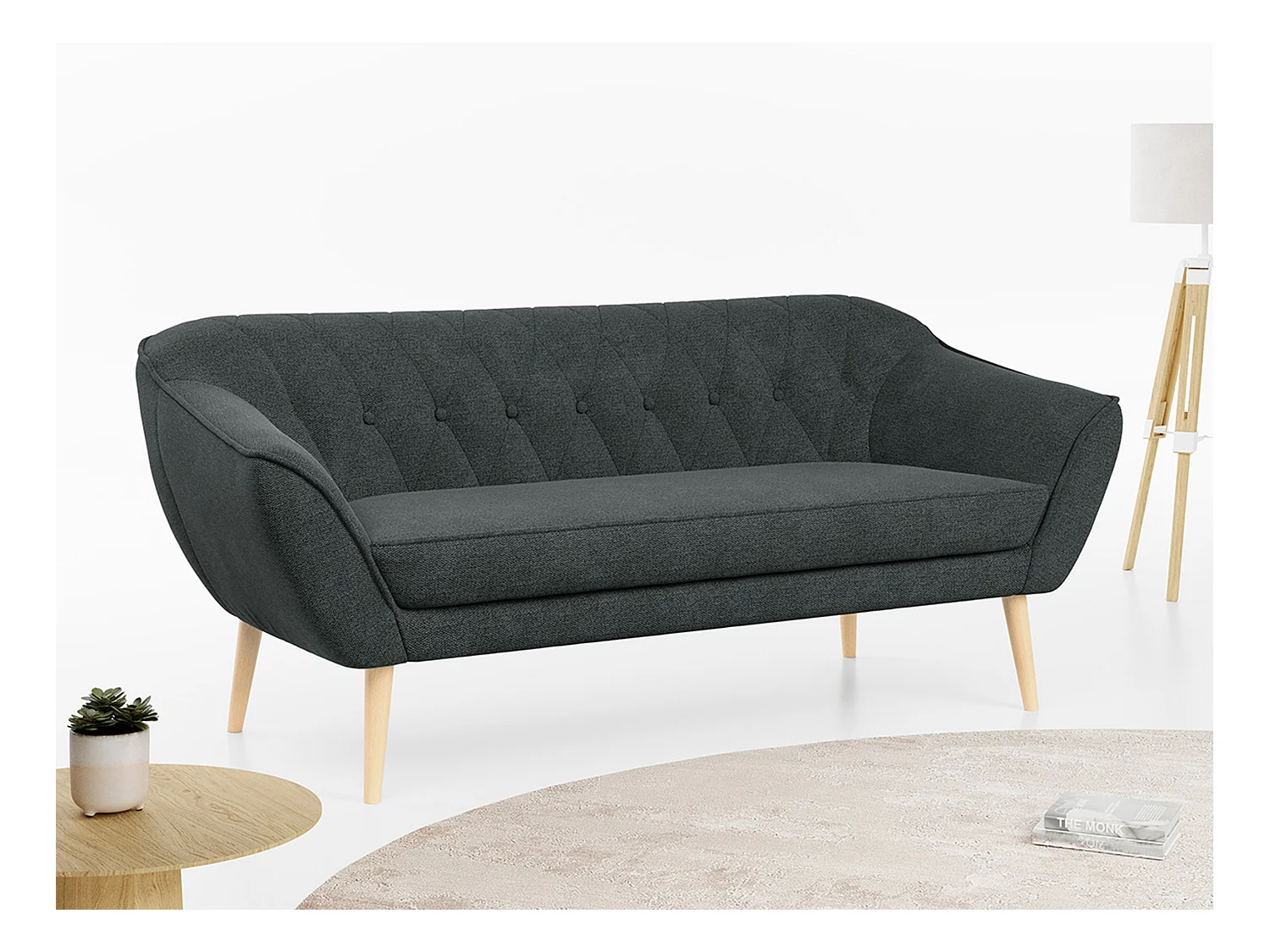 Sofa PIRS - 3-Sitzer Skandinavischer Sofa, mit Armlehnen, Holzbeine - Dunkelgrau Stukture
