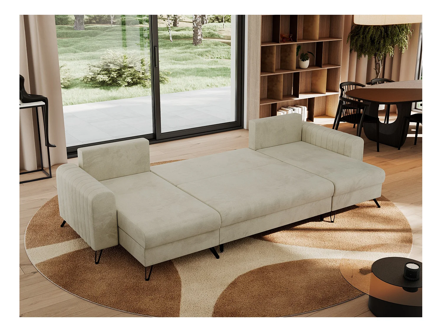Ecksofa AXEL U, lose kissen, Ecksofa l-förmig, schlaffunktion und Bettkästen - Beige Velvet
