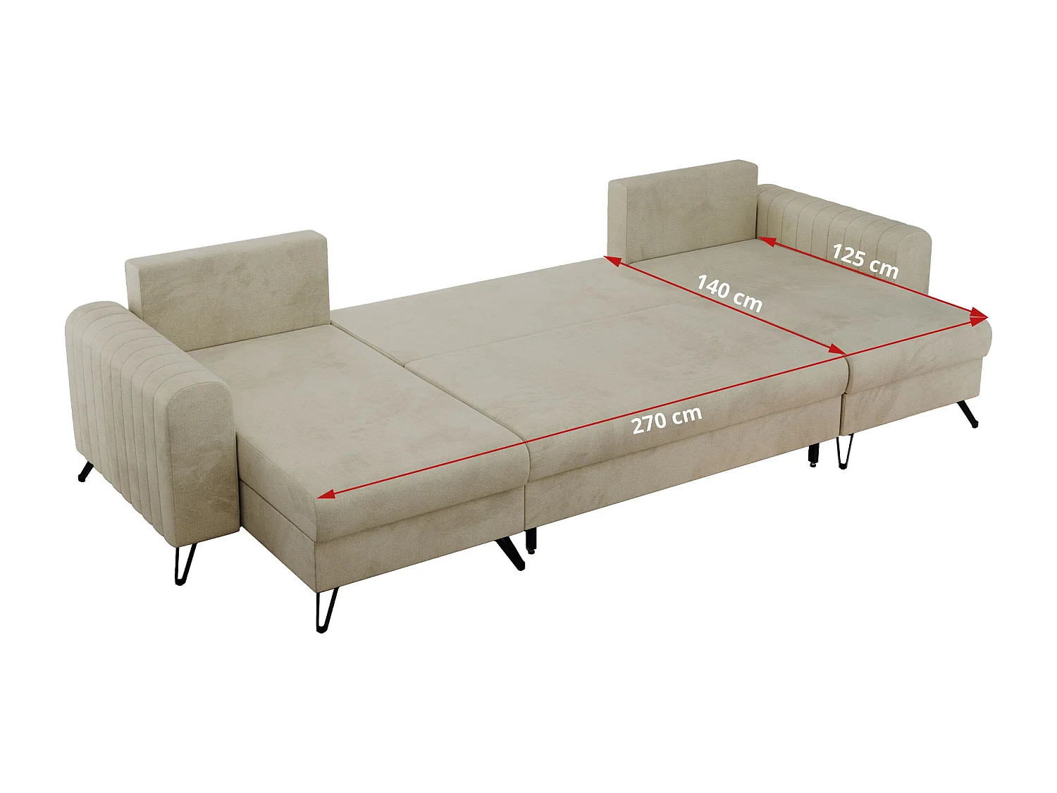 Ecksofa AXEL U, lose kissen, Ecksofa l-förmig, schlaffunktion und Bettkästen - Beige Velvet
