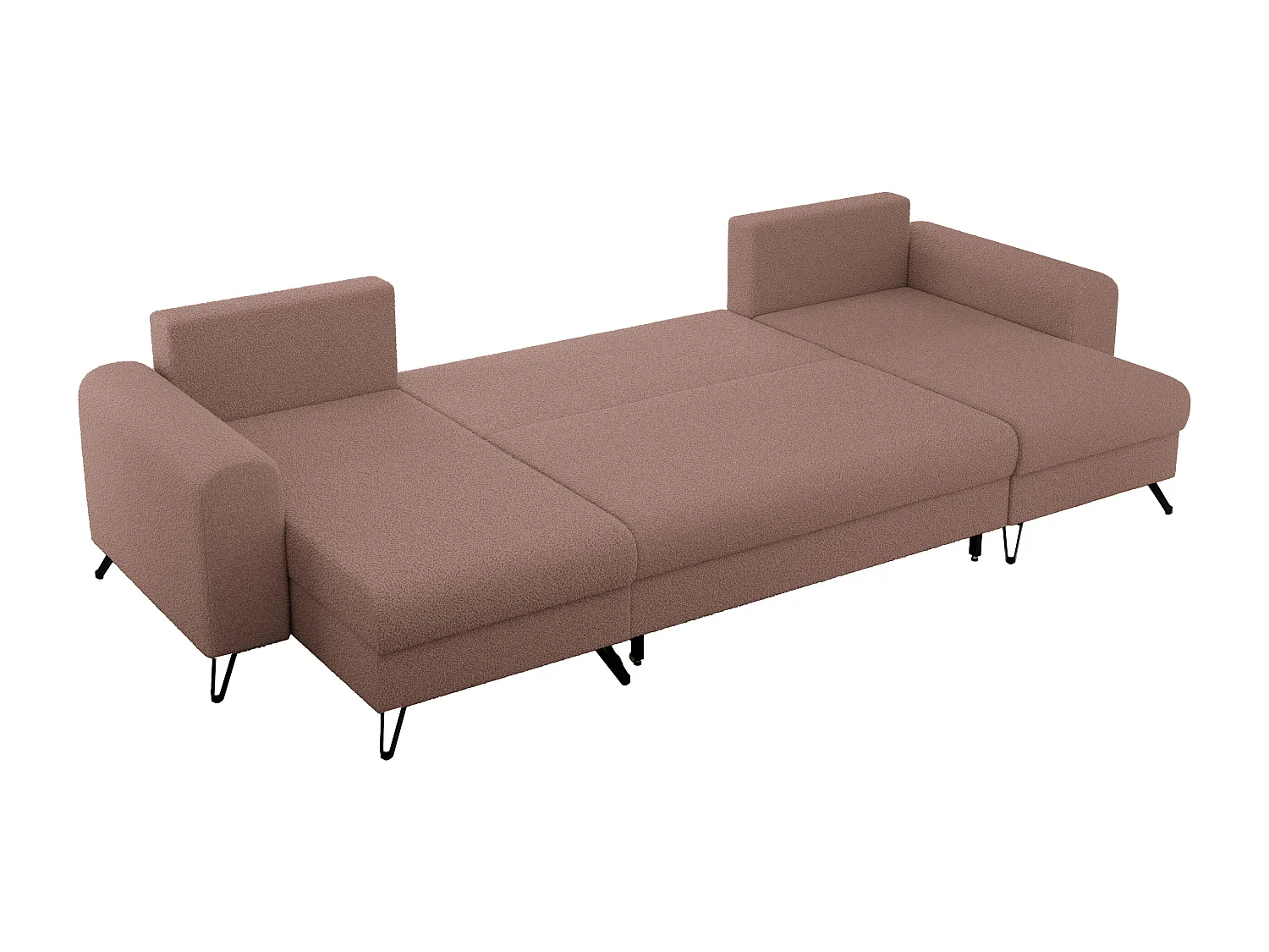 Ecksofa AXEL U, lose kissen, Ecksofa l-förmig, schlaffunktion und Bettkästen - Rosa Boucle