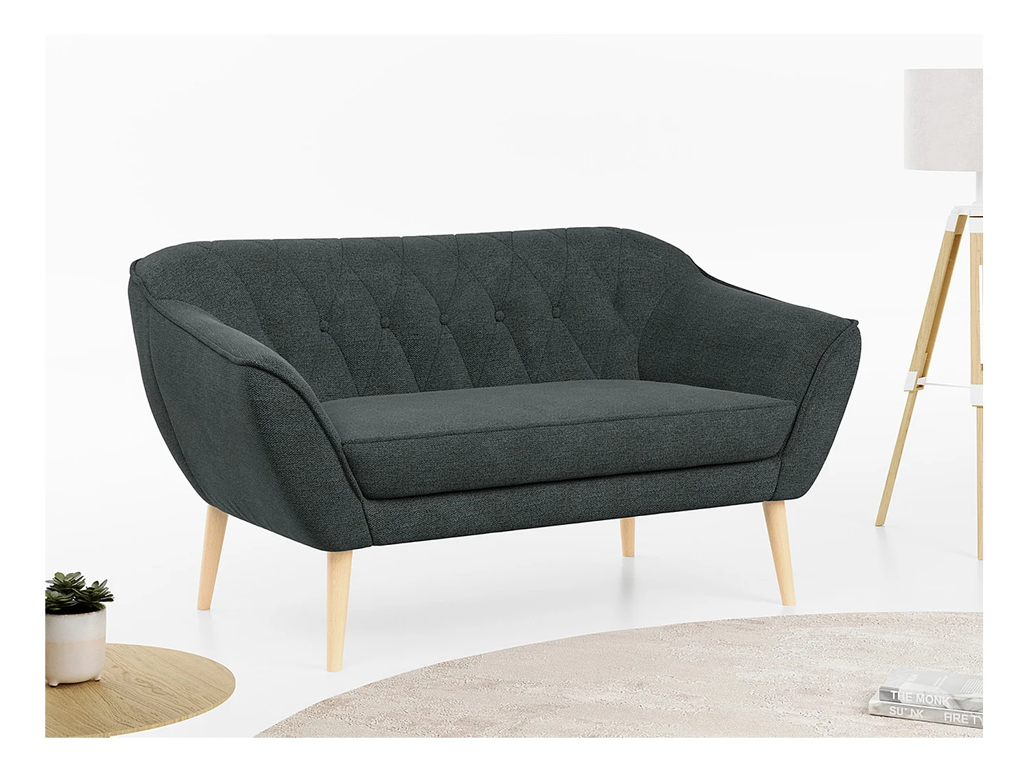 Sofa PIRS - 2-Sitzer, mit Armlehnen, Skandinavisches Design - Dunkelgrau Stukture