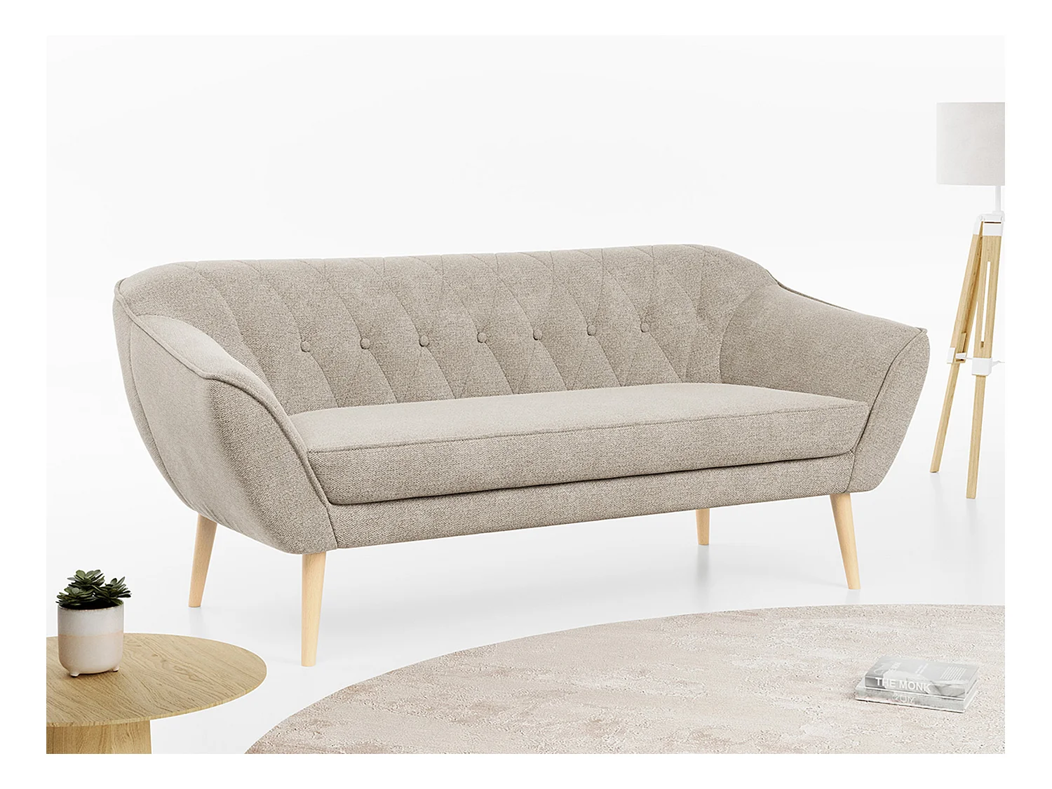 Sofa PIRS - 3-Sitzer Skandinavischer Sofa, mit Armlehnen, Holzbeine - Beige Stukture