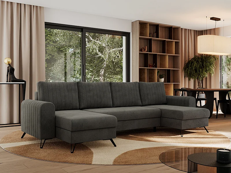 Ecksofa AXEL U, lose kissen, Ecksofa l-förmig, schlaffunktion und Bettkästen - Dunkelgrau Velvet