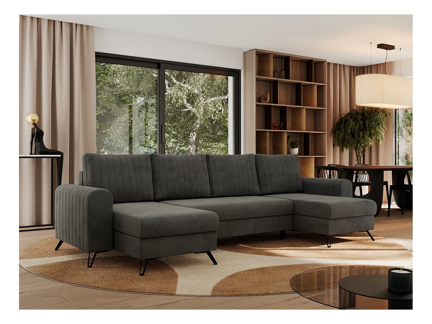Ecksofa AXEL U, lose kissen, Ecksofa l-förmig, schlaffunktion und Bettkästen - Dunkelgrau Velvet
