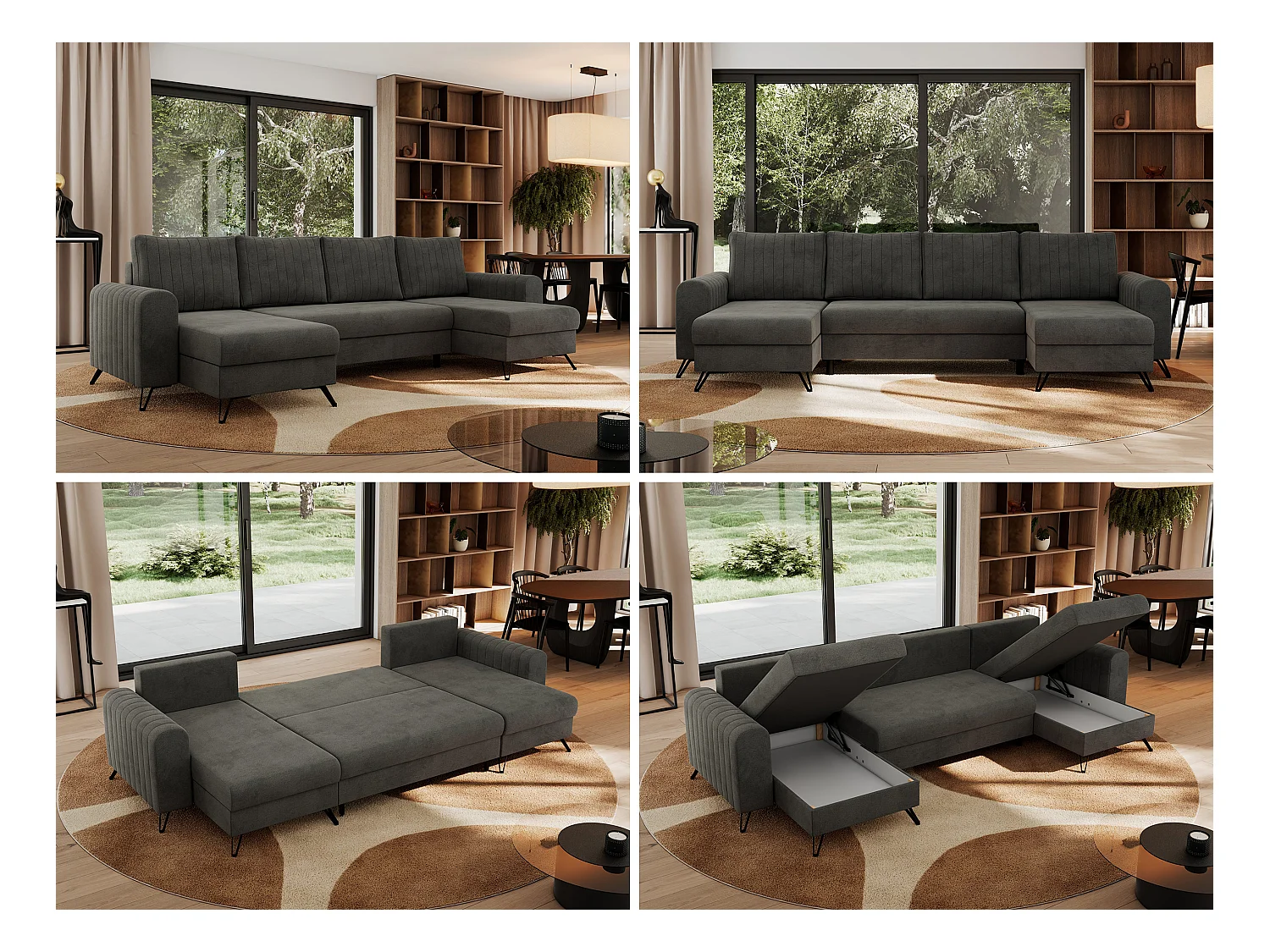 Ecksofa AXEL U, lose kissen, Ecksofa l-förmig, schlaffunktion und Bettkästen - Dunkelgrau Velvet