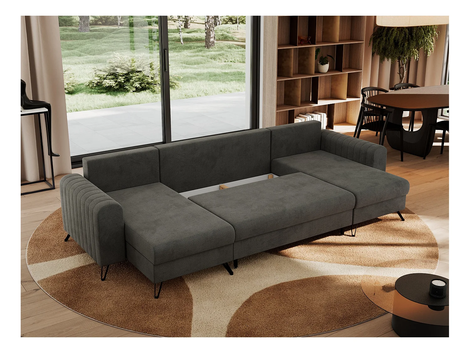 Ecksofa AXEL U, lose kissen, Ecksofa l-förmig, schlaffunktion und Bettkästen - Dunkelgrau Velvet