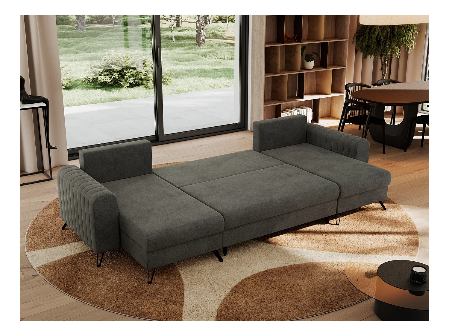 Ecksofa AXEL U, lose kissen, Ecksofa l-förmig, schlaffunktion und Bettkästen - Dunkelgrau Velvet