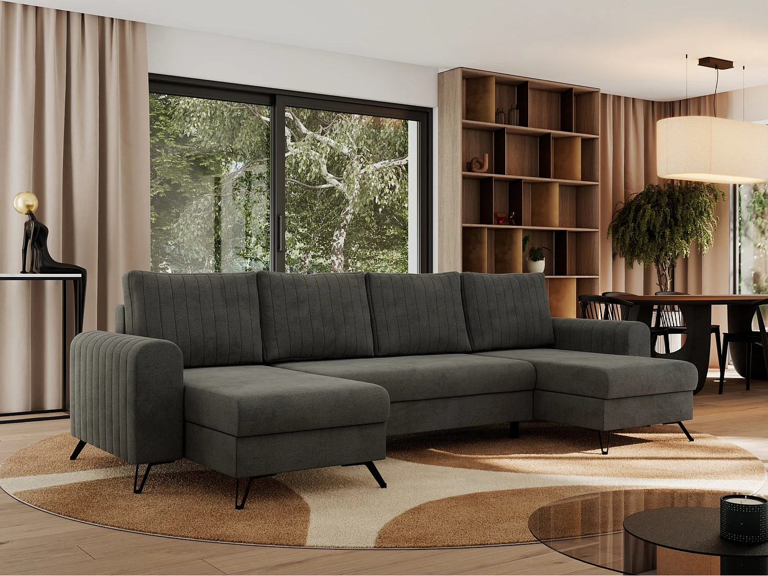 Ecksofa AXEL U, lose kissen, Ecksofa l-förmig, schlaffunktion und Bettkästen - Dunkelgrau Velvet