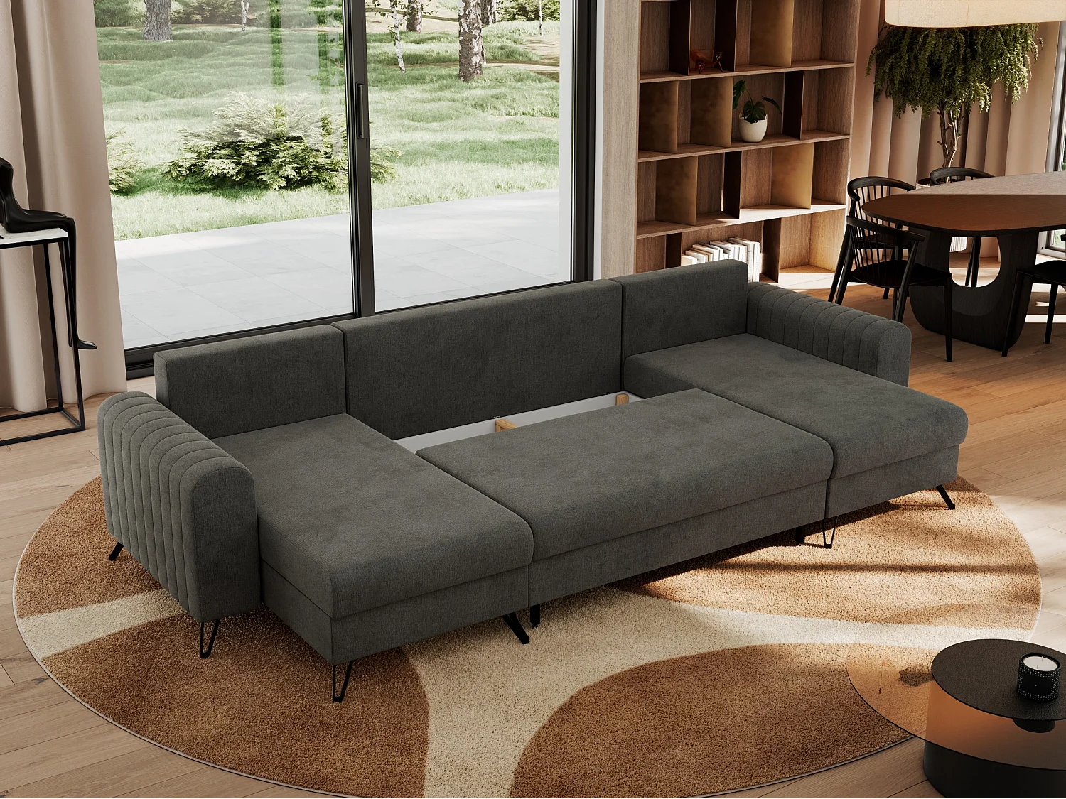 Ecksofa AXEL U, lose kissen, Ecksofa l-förmig, schlaffunktion und Bettkästen - Dunkelgrau Velvet