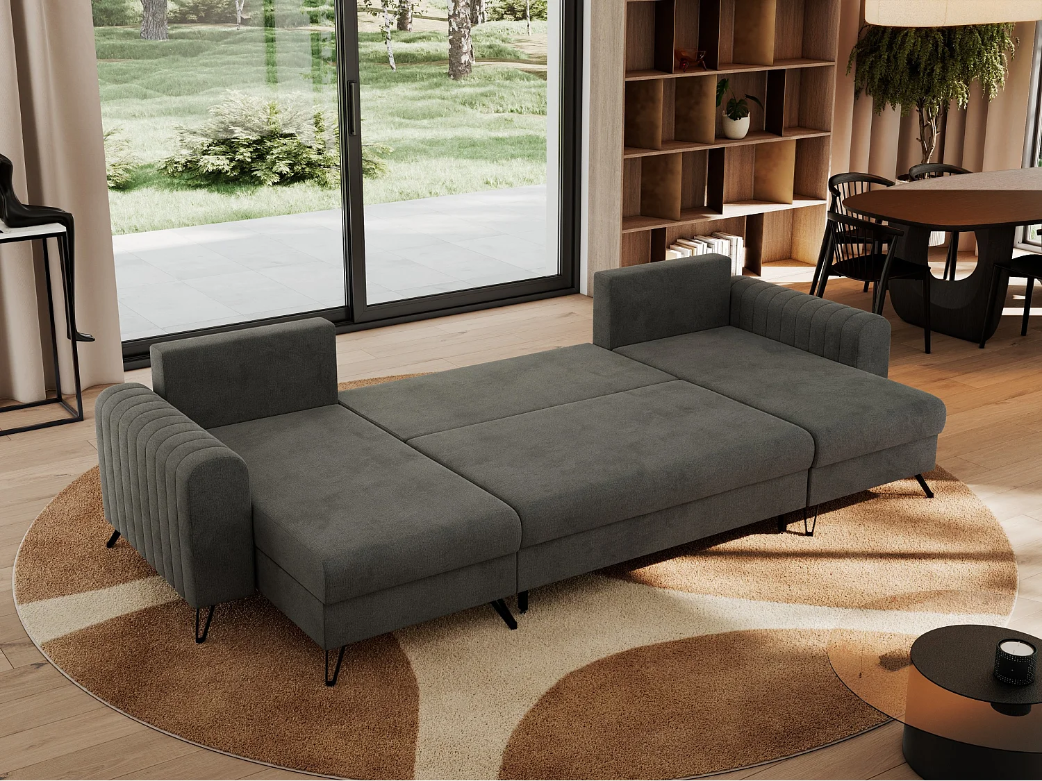 Ecksofa AXEL U, lose kissen, Ecksofa l-förmig, schlaffunktion und Bettkästen - Dunkelgrau Velvet