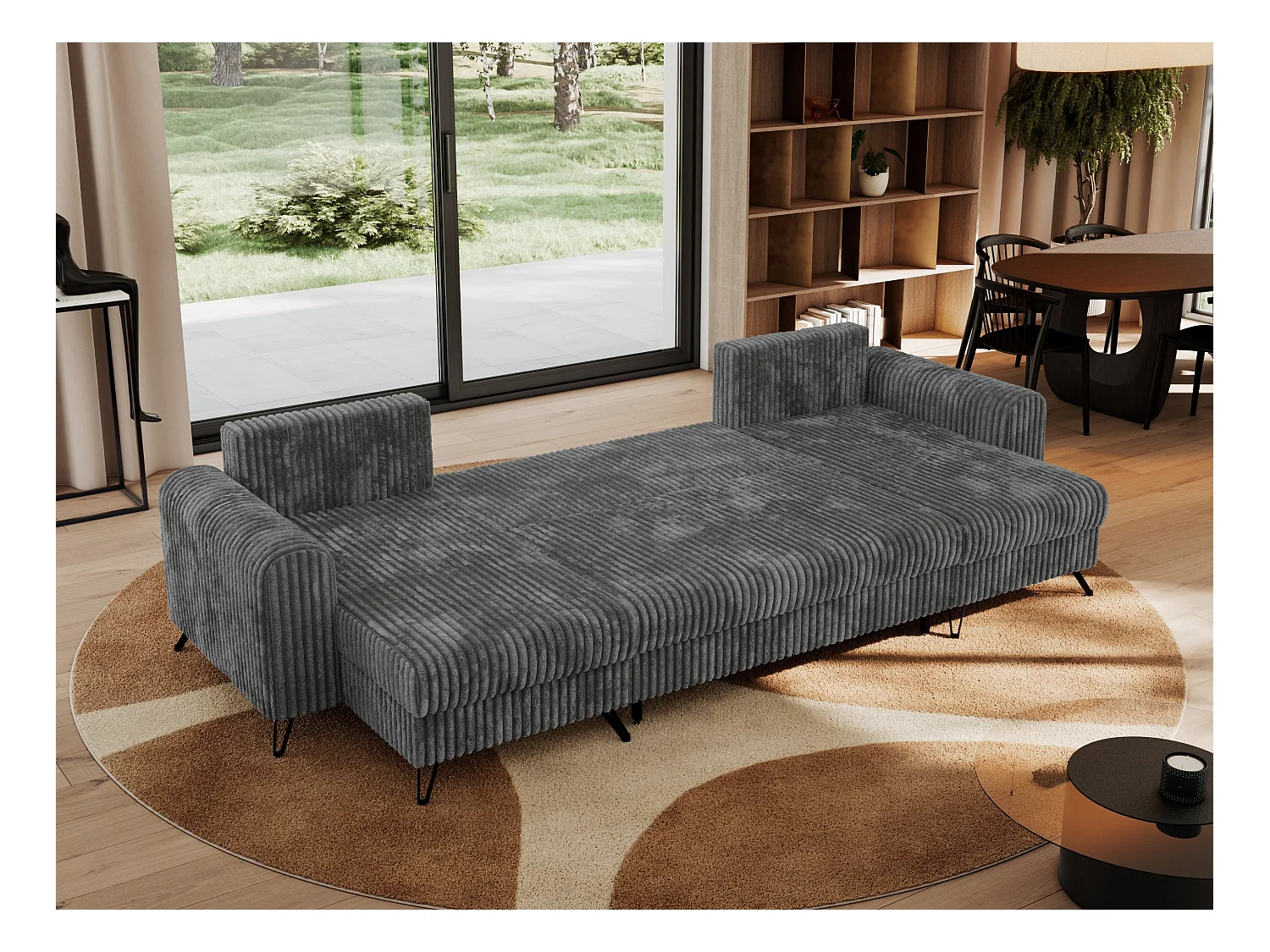 Ecksofa AXEL U, lose kissen, Ecksofa l-förmig, schlaffunktion und Bettkästen - Dunkelgrau Cord