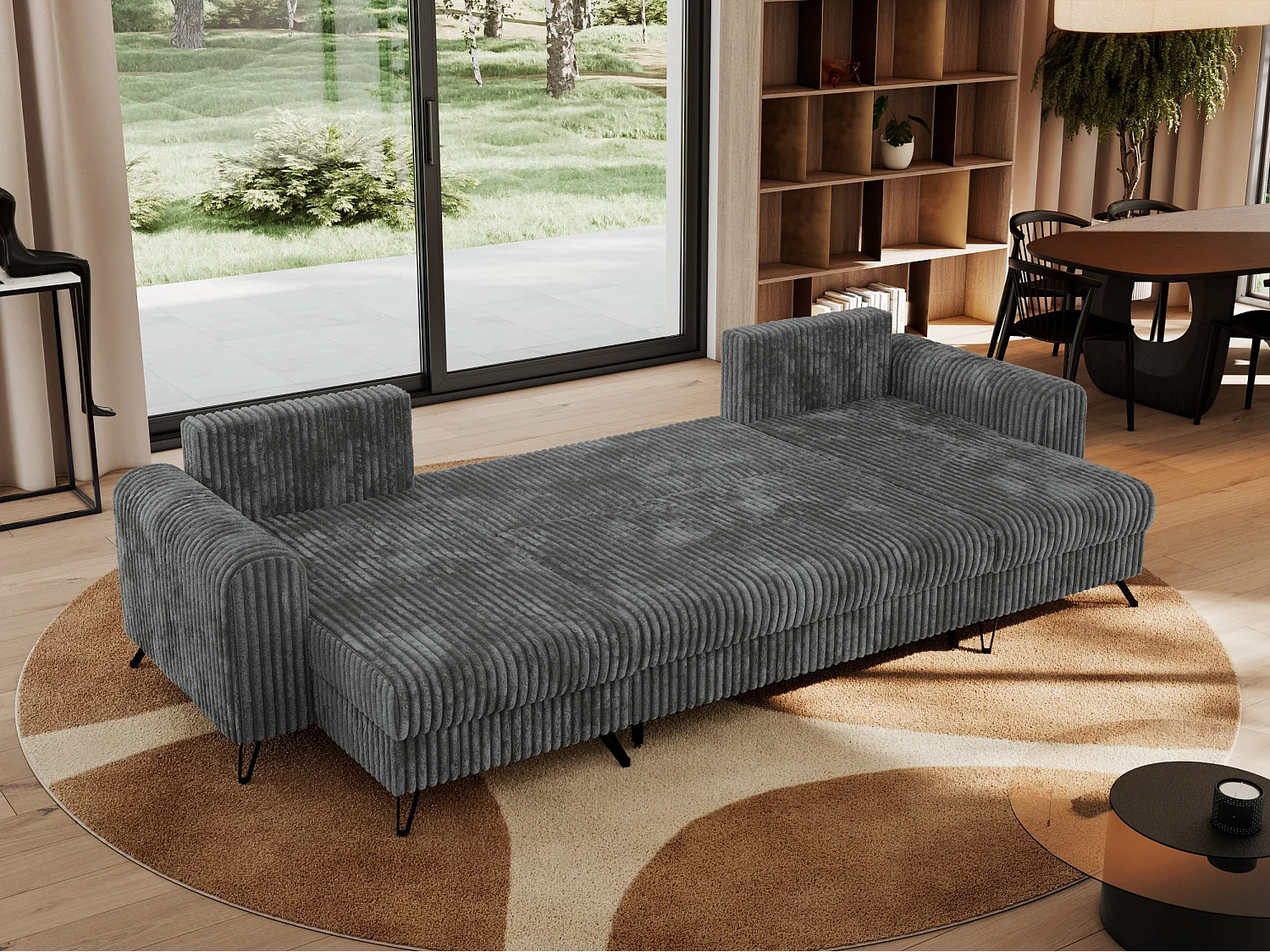 Ecksofa AXEL U, lose kissen, Ecksofa l-förmig, schlaffunktion und Bettkästen - Dunkelgrau Cord