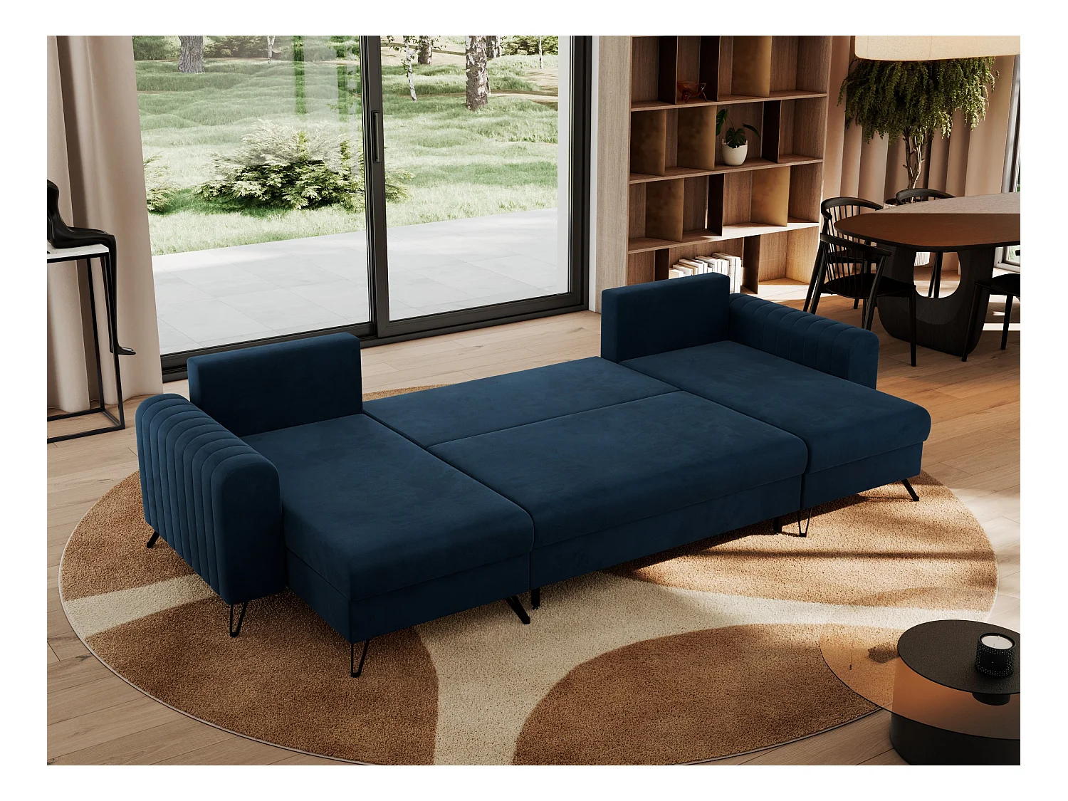 Ecksofa AXEL U, lose kissen, Ecksofa l-förmig, schlaffunktion und Bettkästen - Dunkelblau Velvet