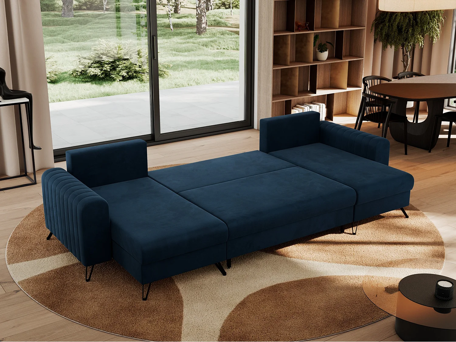 Ecksofa AXEL U, lose kissen, Ecksofa l-förmig, schlaffunktion und Bettkästen - Dunkelblau Velvet
