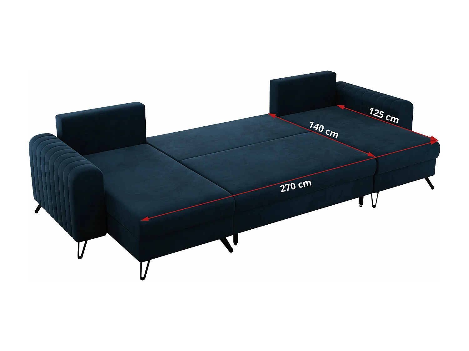 Ecksofa AXEL U, lose kissen, Ecksofa l-förmig, schlaffunktion und Bettkästen - Dunkelblau Velvet