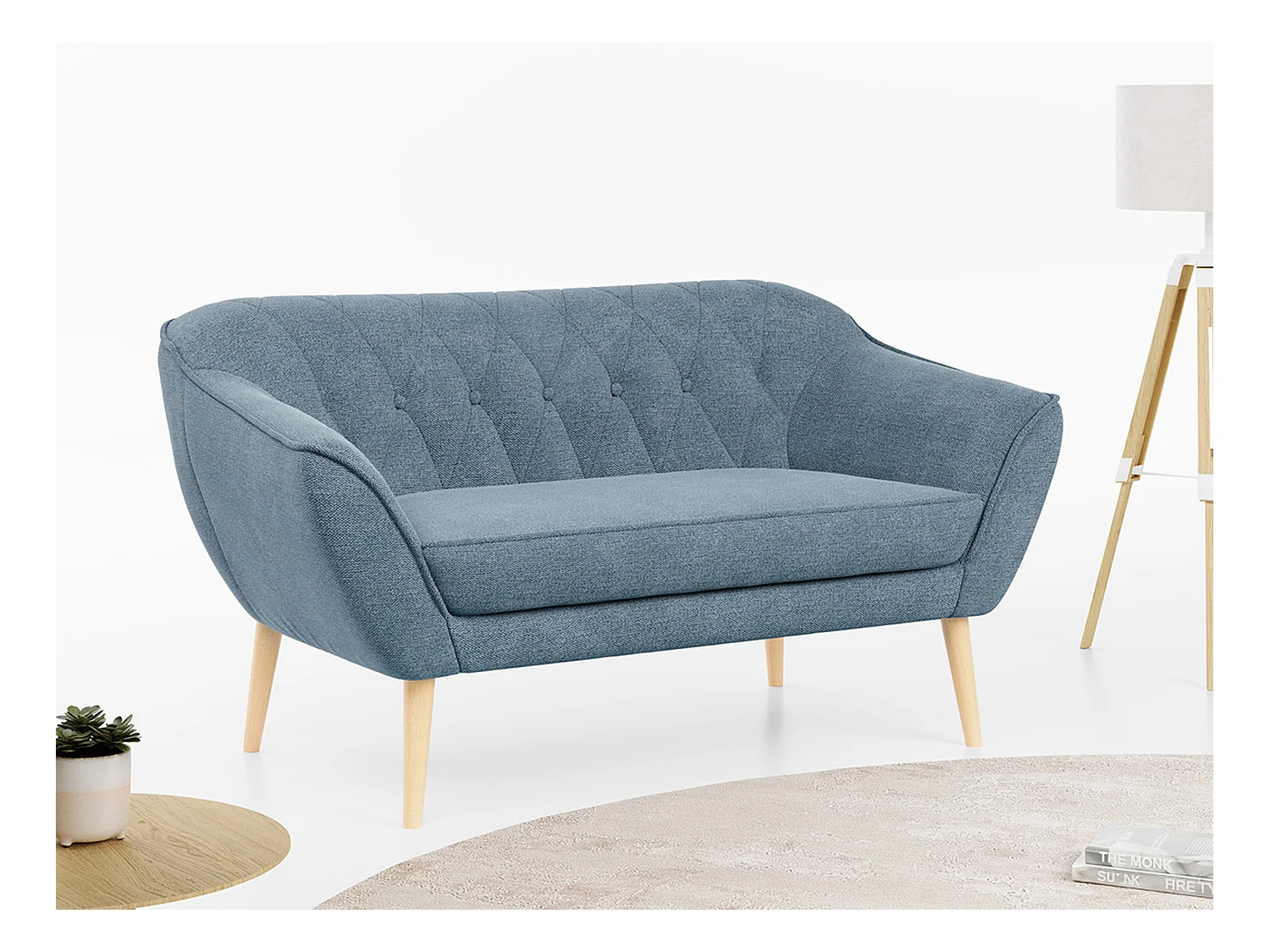 Sofa PIRS - 2-Sitzer, mit Armlehnen, Skandinavisches Design - Blau Stukture