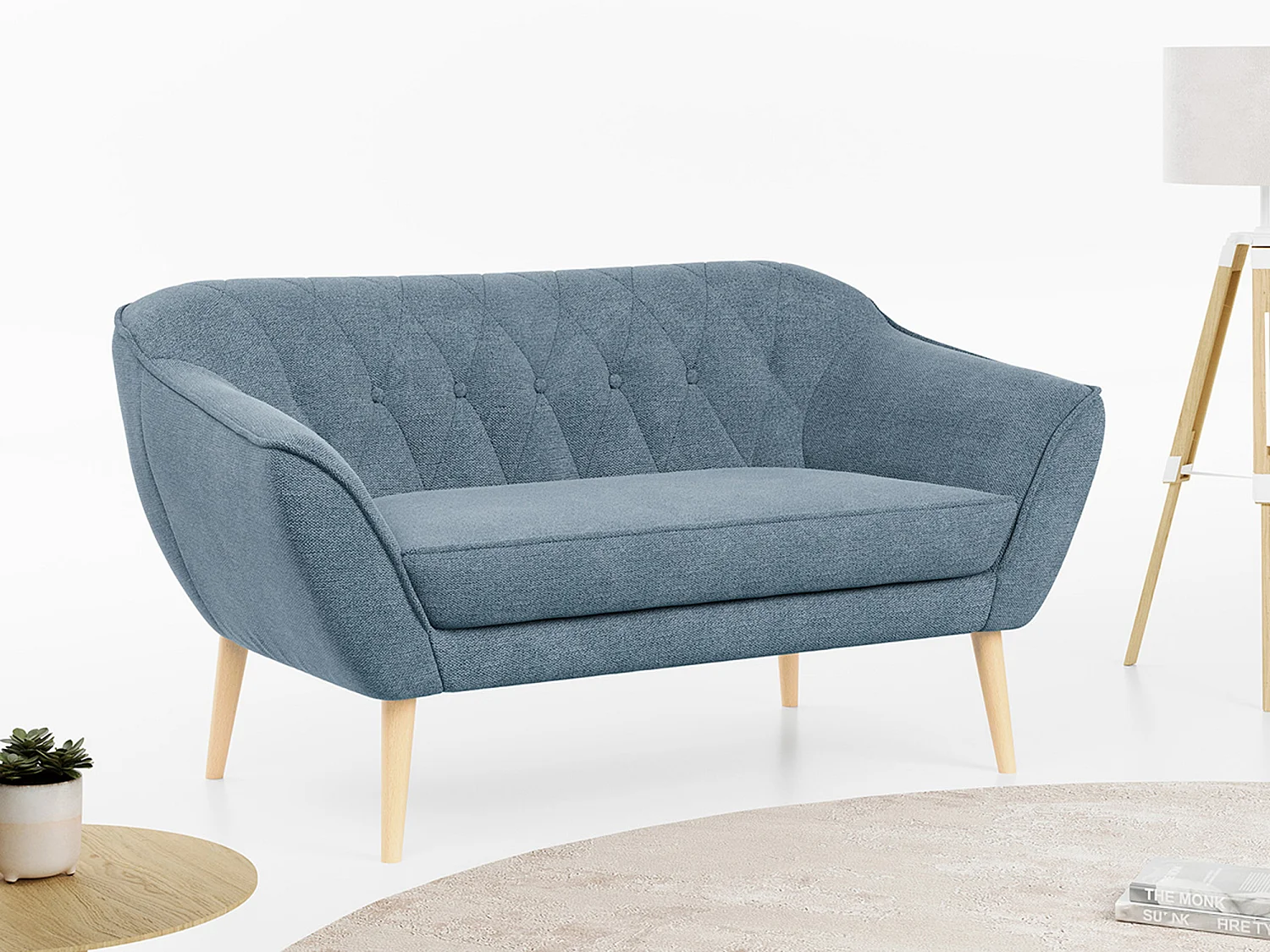 Sofa PIRS - 2-Sitzer, mit Armlehnen, Skandinavisches Design - Blau Stukture