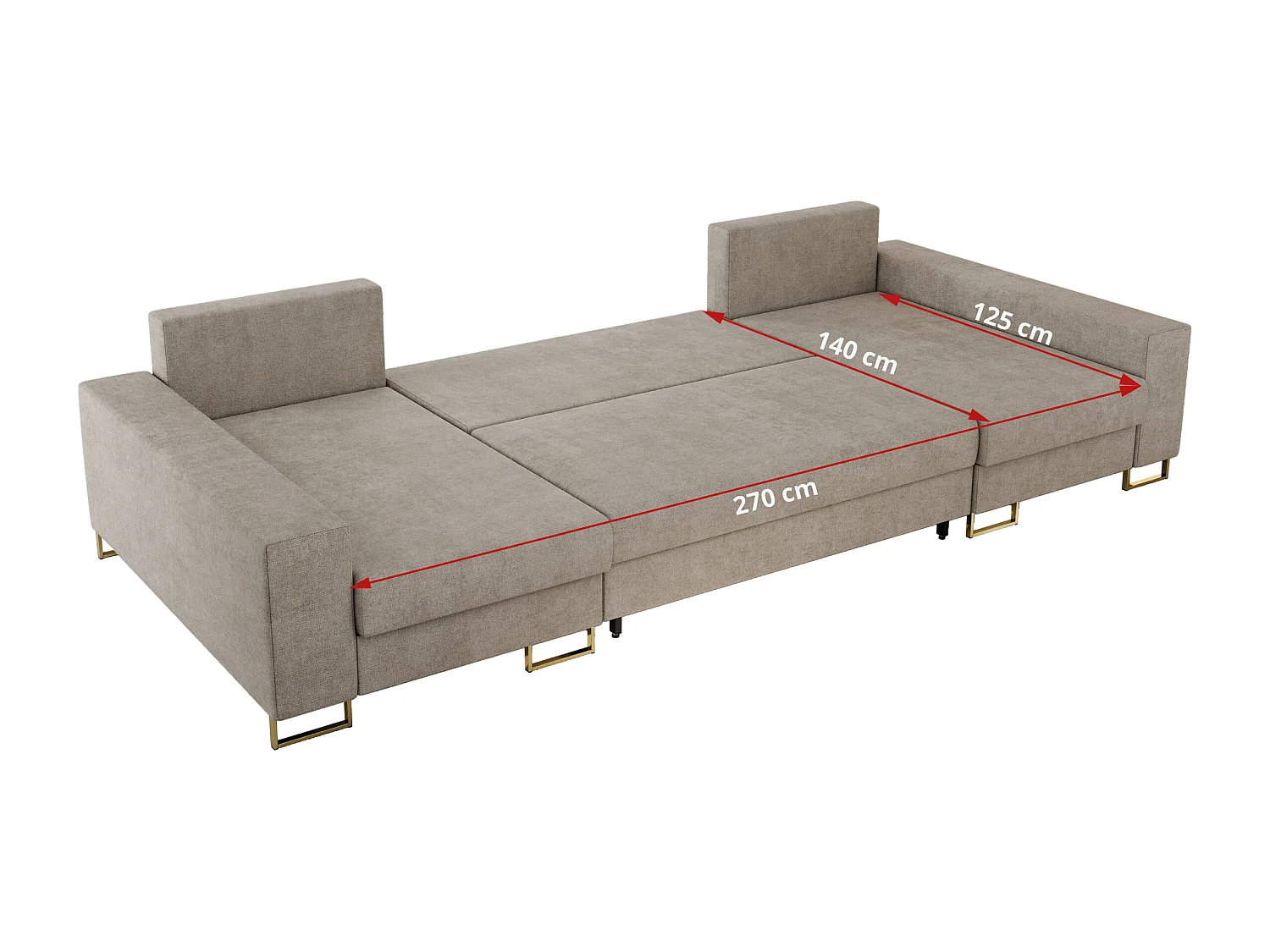 Ecksofa DORIAN U, Wohnlandschaft, Ecksofa mit Armlehnen, schlaffunktion und Bettkästen - Beige Struktur