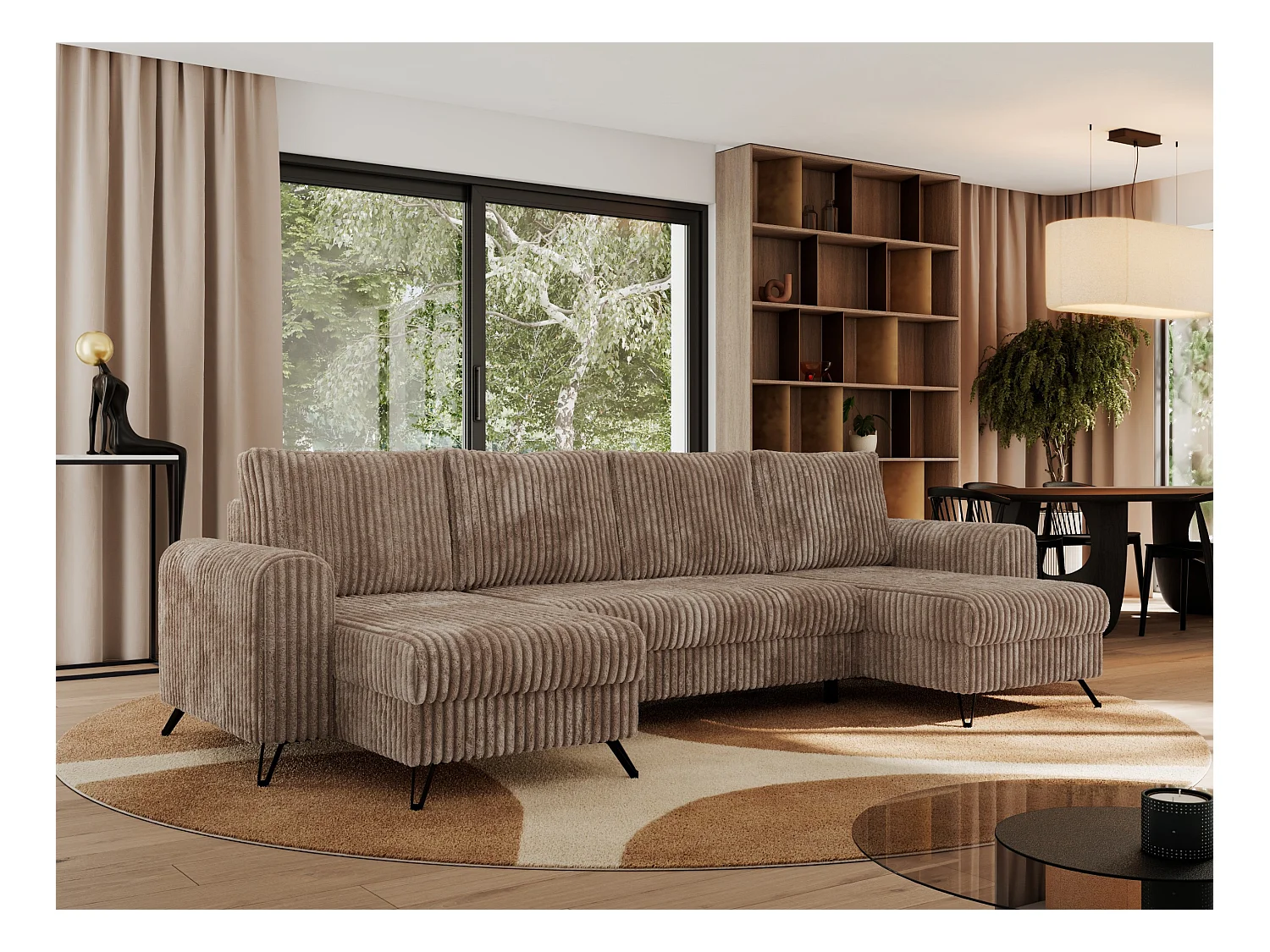 Ecksofa AXEL U, lose kissen, Ecksofa l-förmig, schlaffunktion und Bettkästen - Braun Cord