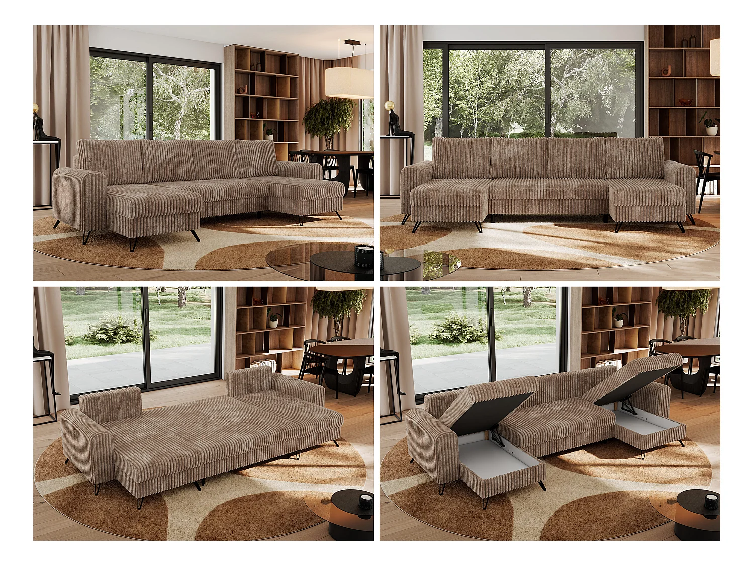 Ecksofa AXEL U, lose kissen, Ecksofa l-förmig, schlaffunktion und Bettkästen - Braun Cord