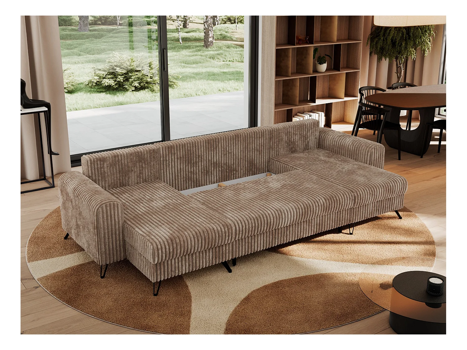 Ecksofa AXEL U, lose kissen, Ecksofa l-förmig, schlaffunktion und Bettkästen - Braun Cord