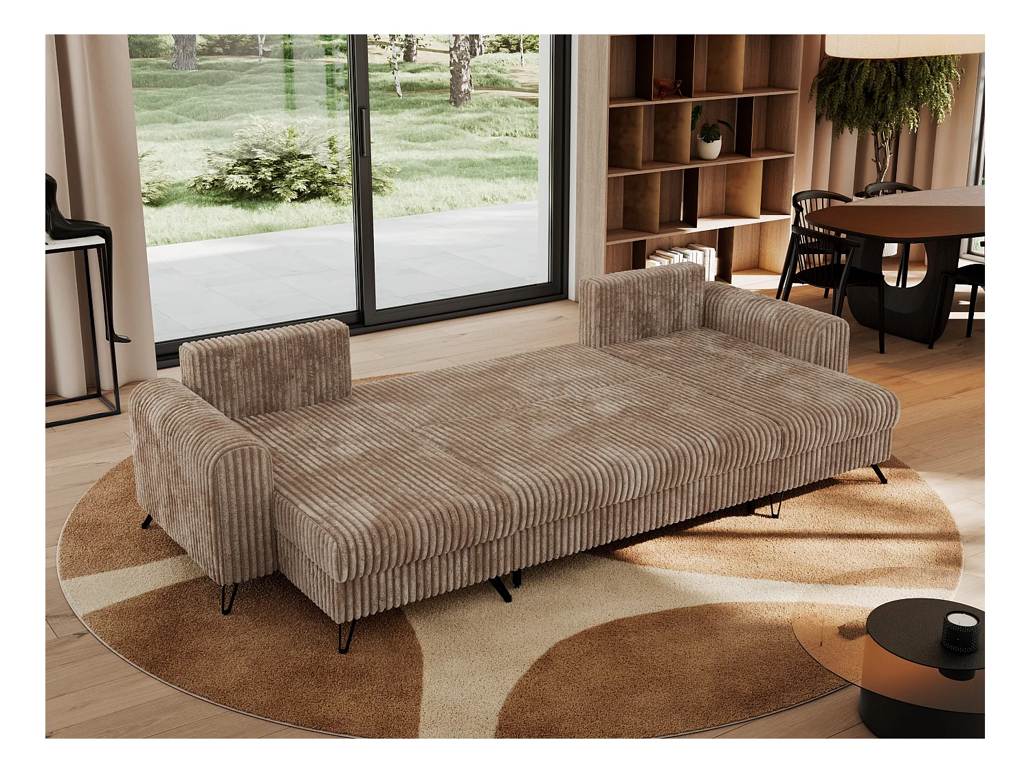 Ecksofa AXEL U, lose kissen, Ecksofa l-förmig, schlaffunktion und Bettkästen - Braun Cord