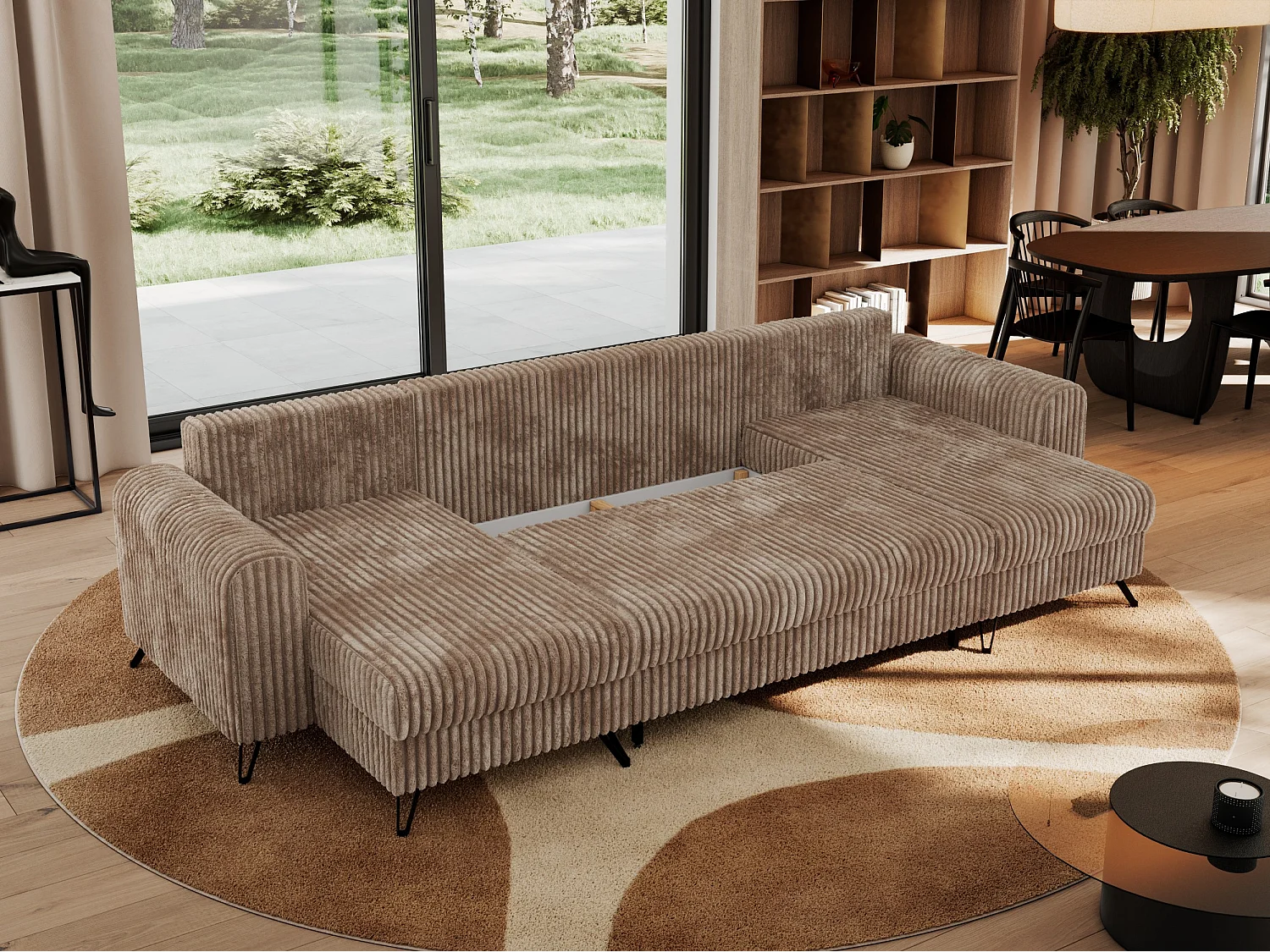 Ecksofa AXEL U, lose kissen, Ecksofa l-förmig, schlaffunktion und Bettkästen - Braun Cord