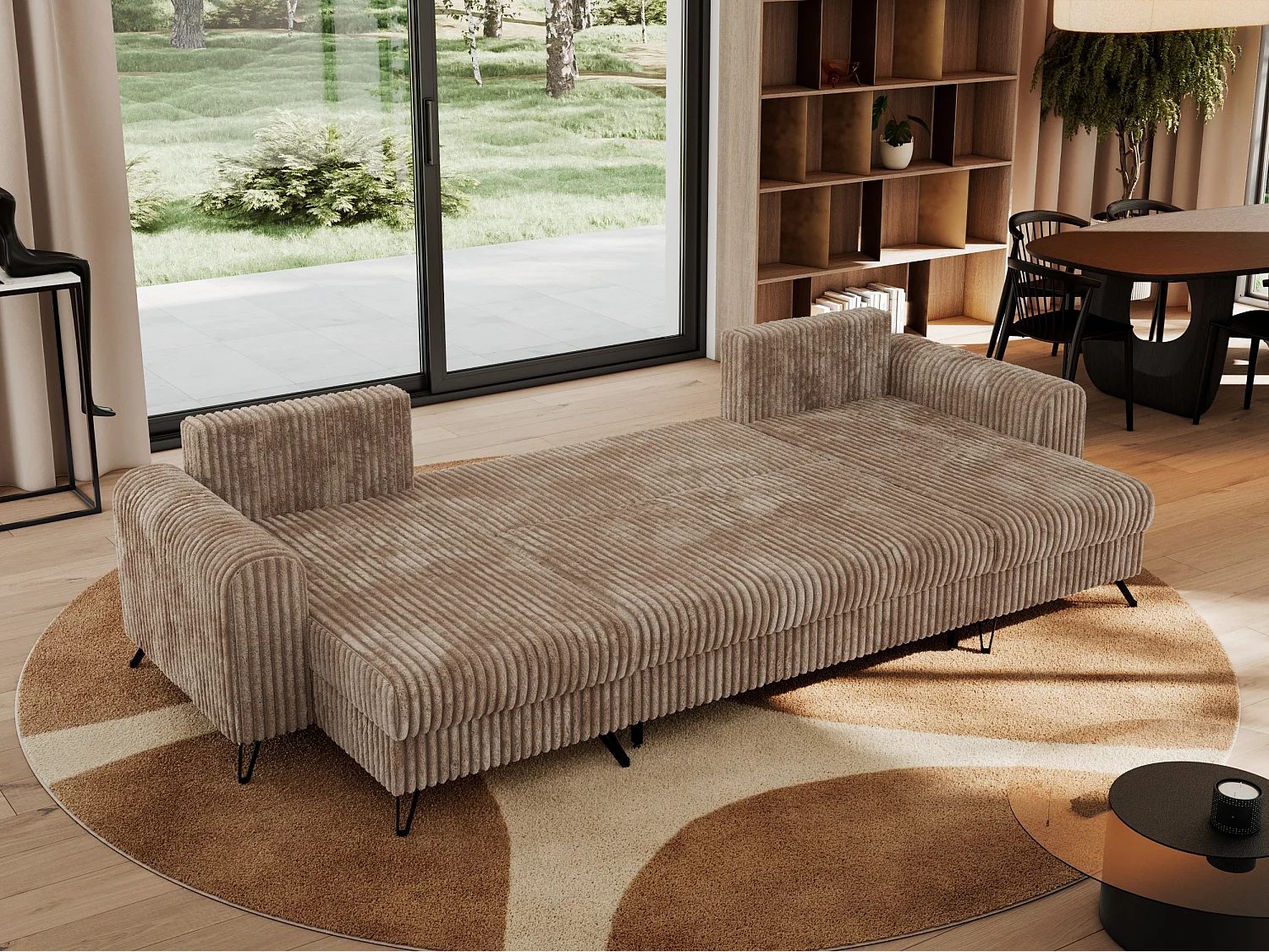 Ecksofa AXEL U, lose kissen, Ecksofa l-förmig, schlaffunktion und Bettkästen - Braun Cord