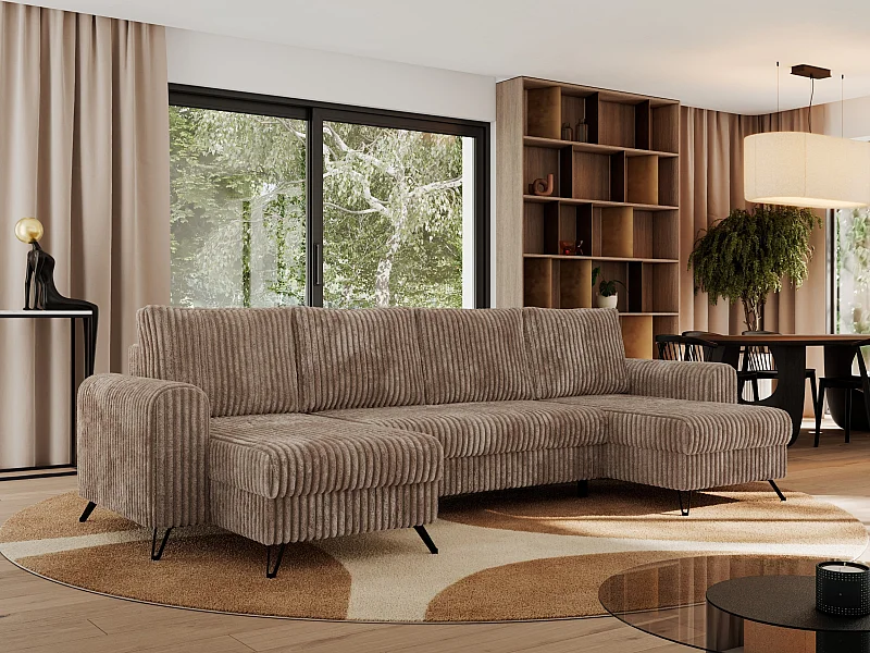 Ecksofa AXEL U, lose kissen, Ecksofa l-förmig, schlaffunktion und Bettkästen - Braun Cord