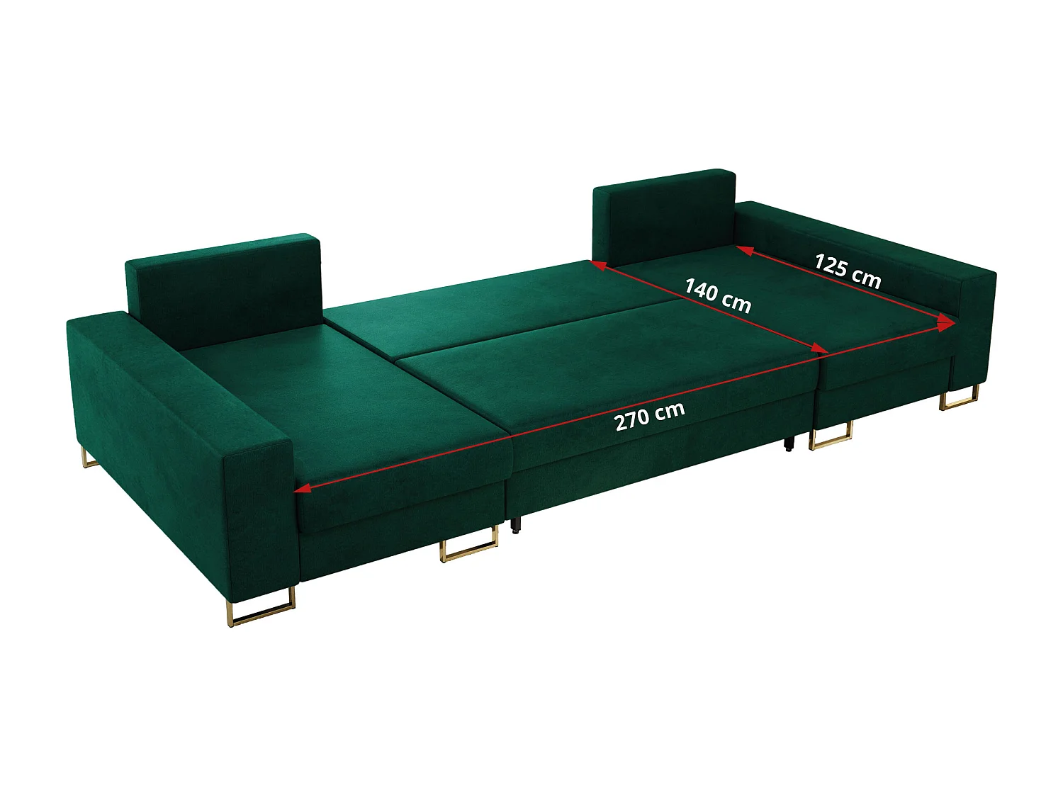 Ecksofa DORIAN U, Wohnlandschaft, Ecksofa mit Armlehnen, schlaffunktion und Bettkästen - Dunkelgrün Velvet