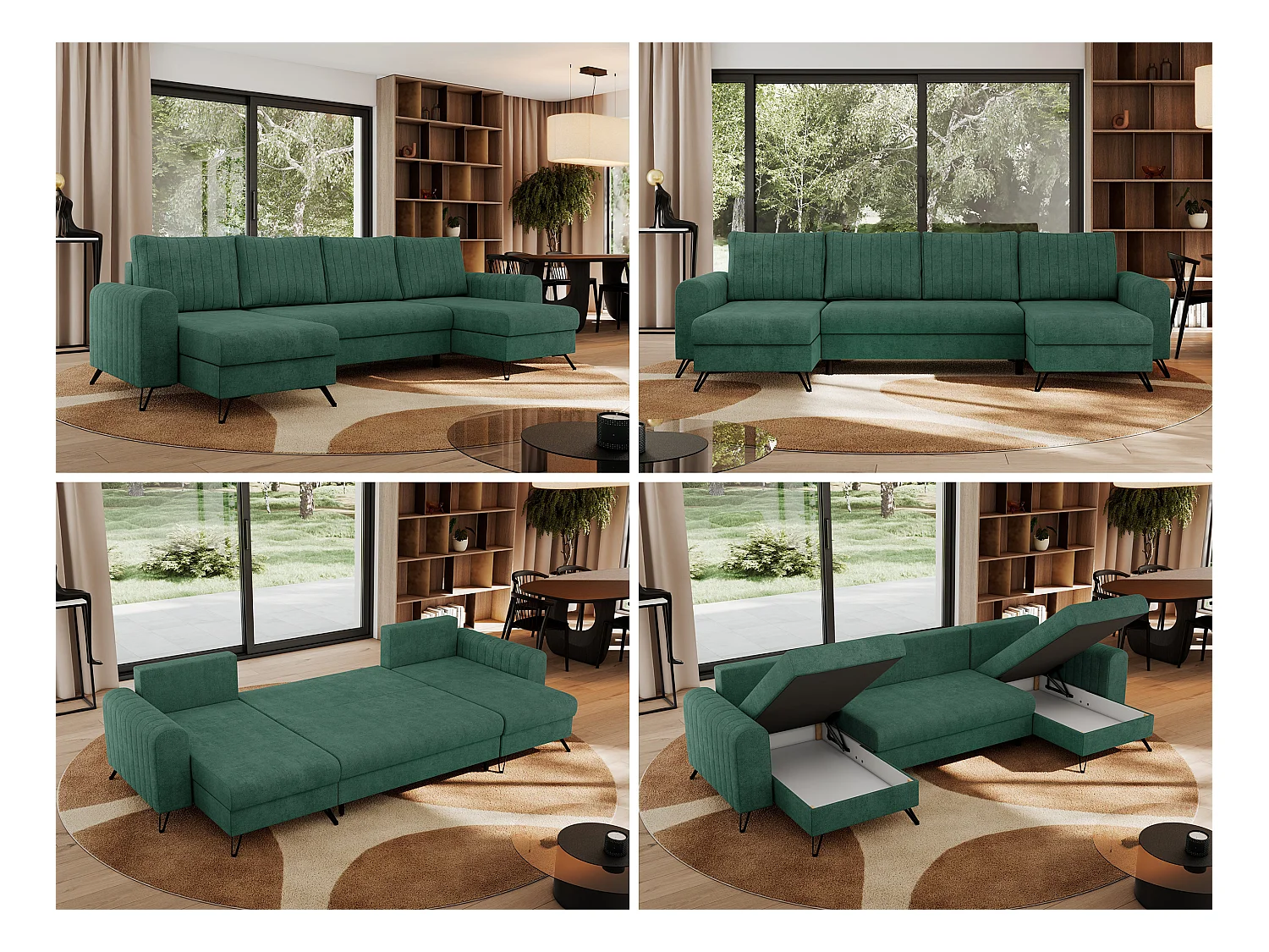 Ecksofa AXEL U, lose kissen, Ecksofa l-förmig, schlaffunktion und Bettkästen - Grün Struktur