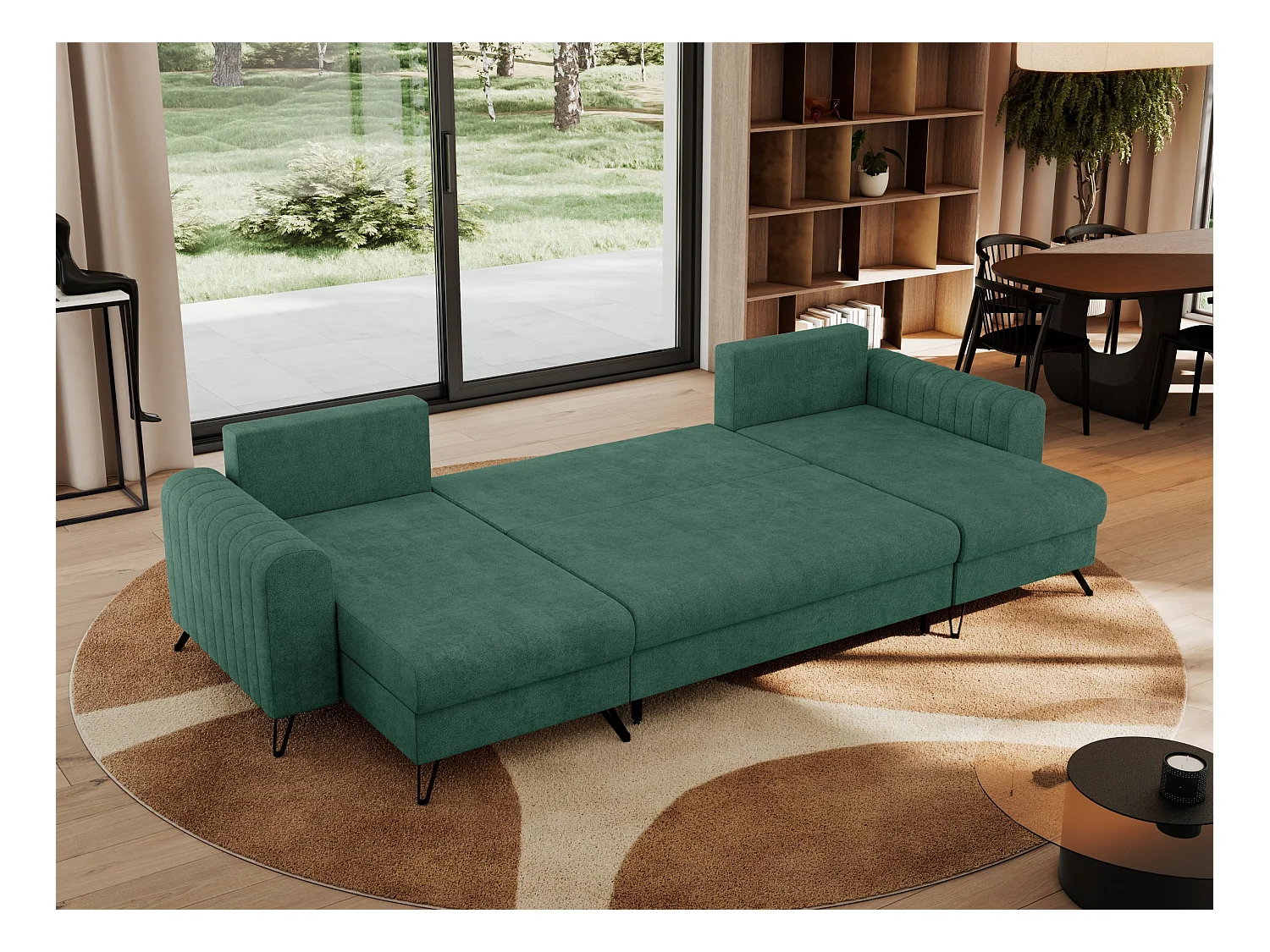 Ecksofa AXEL U, lose kissen, Ecksofa l-förmig, schlaffunktion und Bettkästen - Grün Struktur